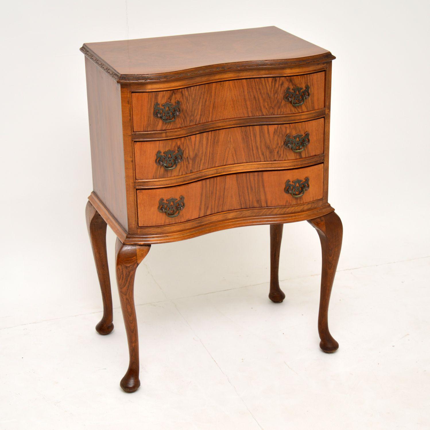 Antique Figured Walnut Side Table with 3 Drawers (1 of 7) Antique Figured Walnut Side Table with 3 Drawers (1 of 7)