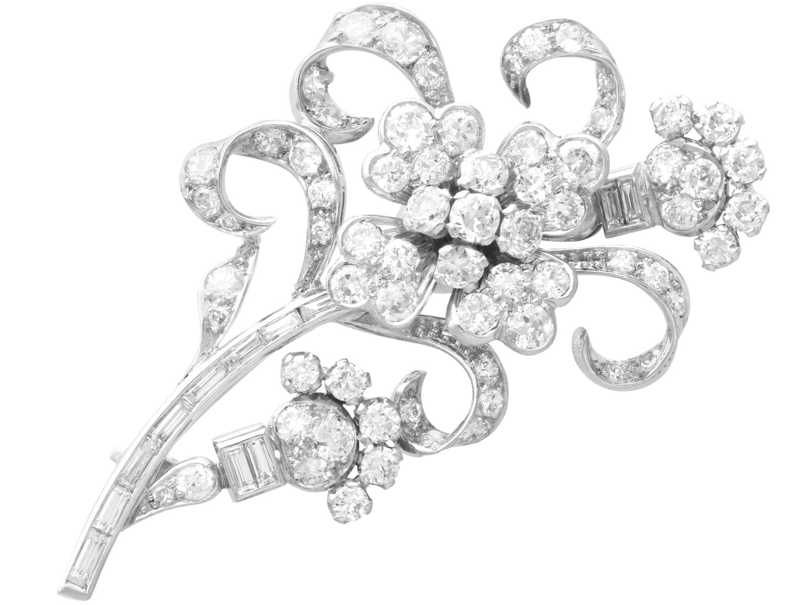 5.85ct Diamond & 15ct White Gold Floral Brooch c.1925 (1 of 9)