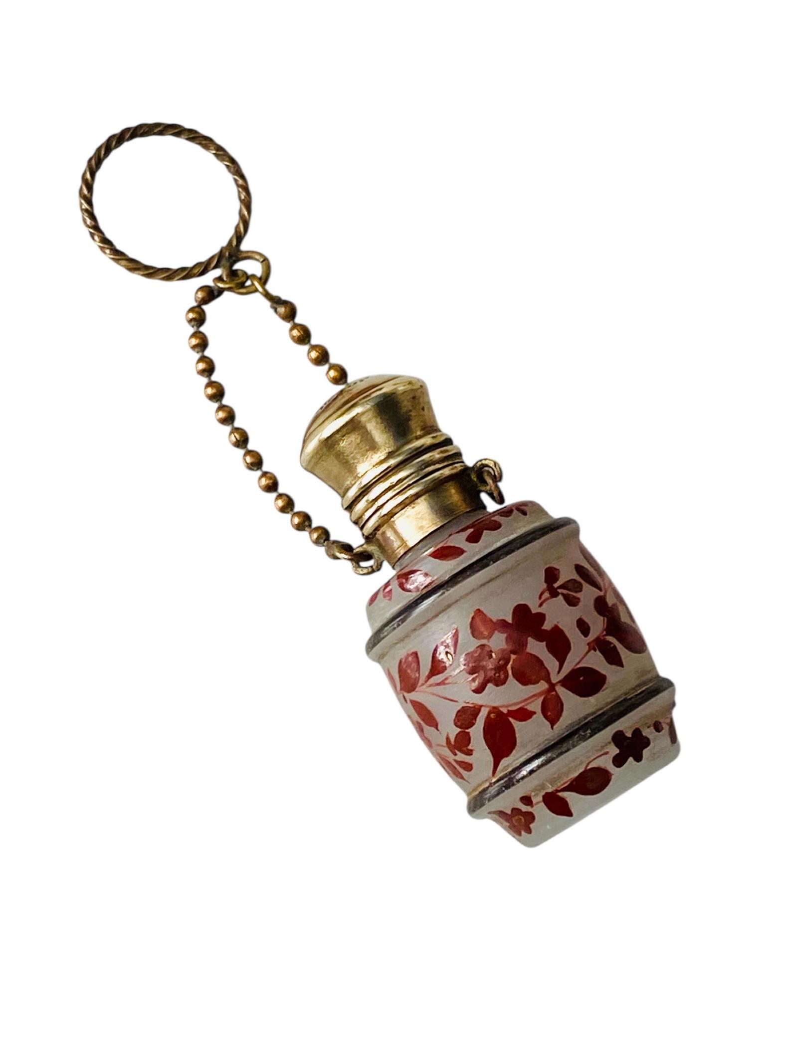 Antique Perfume Scent Chatelaine Bottle Enamelled Milk Glass  Miniature Circa 1880 (1 of 11)