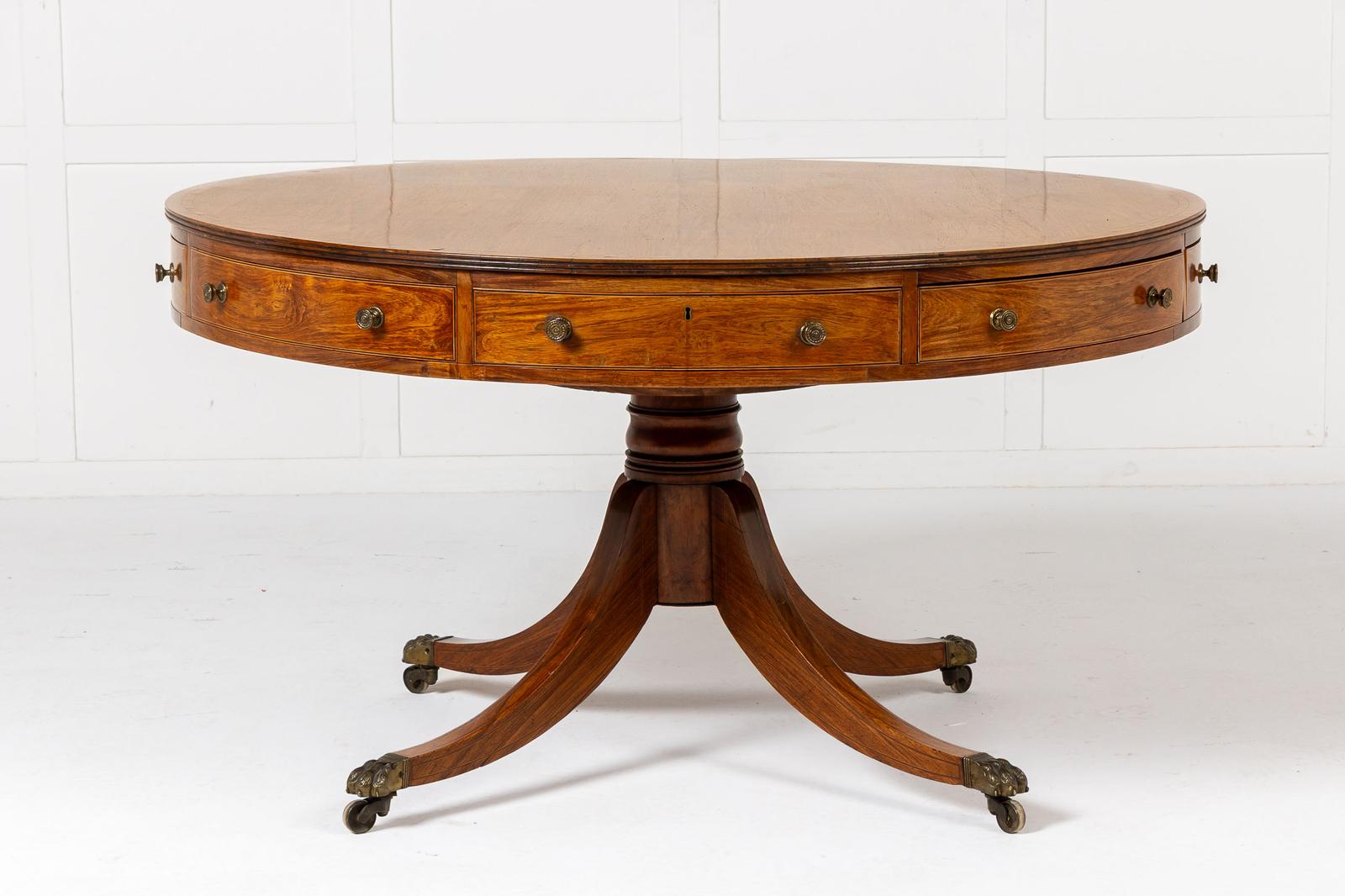 19th Century English Regency Teak Drum Table (1 of 1)