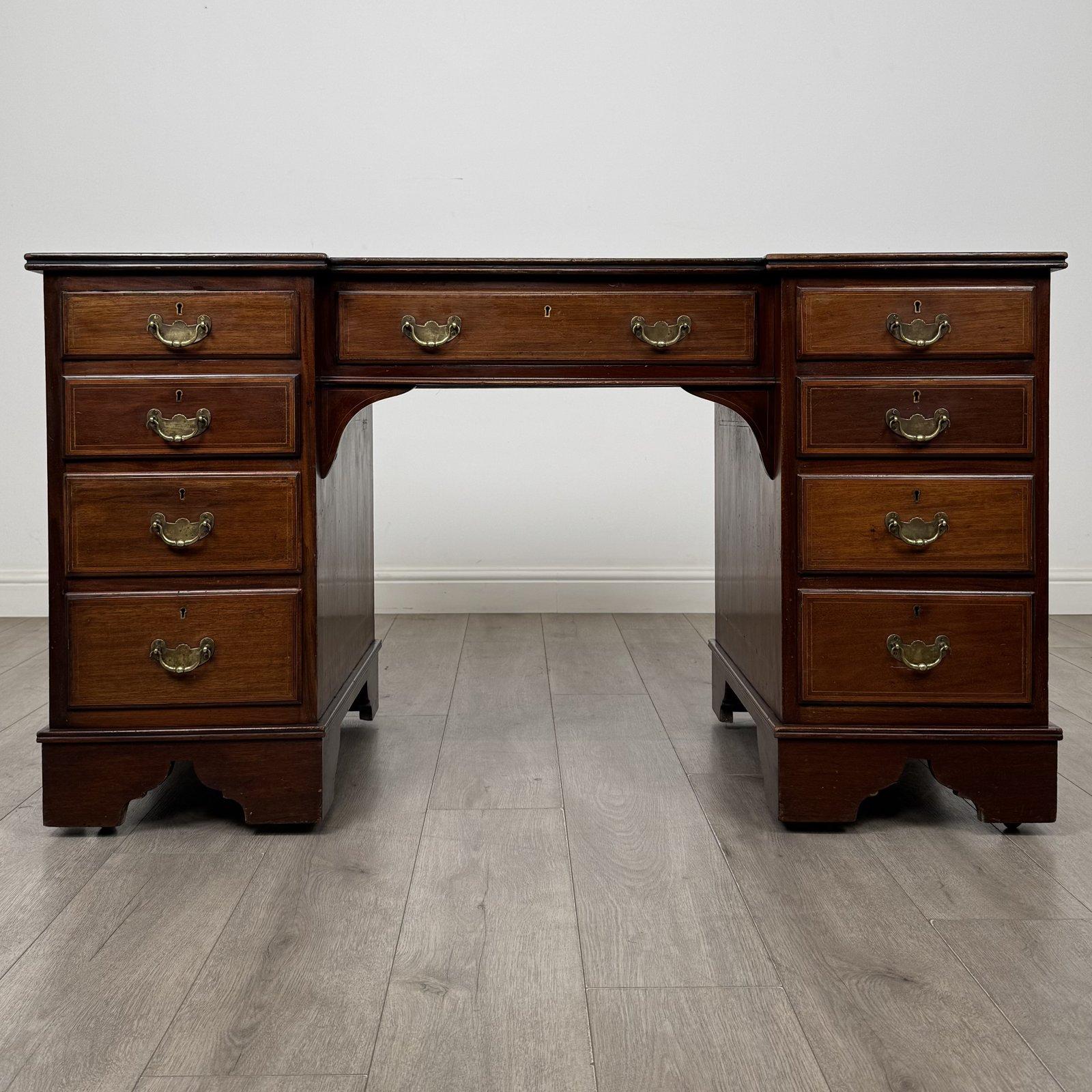 Antique Victorian Inlaid Mahogany Breakfront Desk | Red Writing Top | AF-6434 (1 of 11) Antique Victorian Inlaid Mahogany Breakfront Desk | Red Writing Top | AF-6434 (1 of 11)