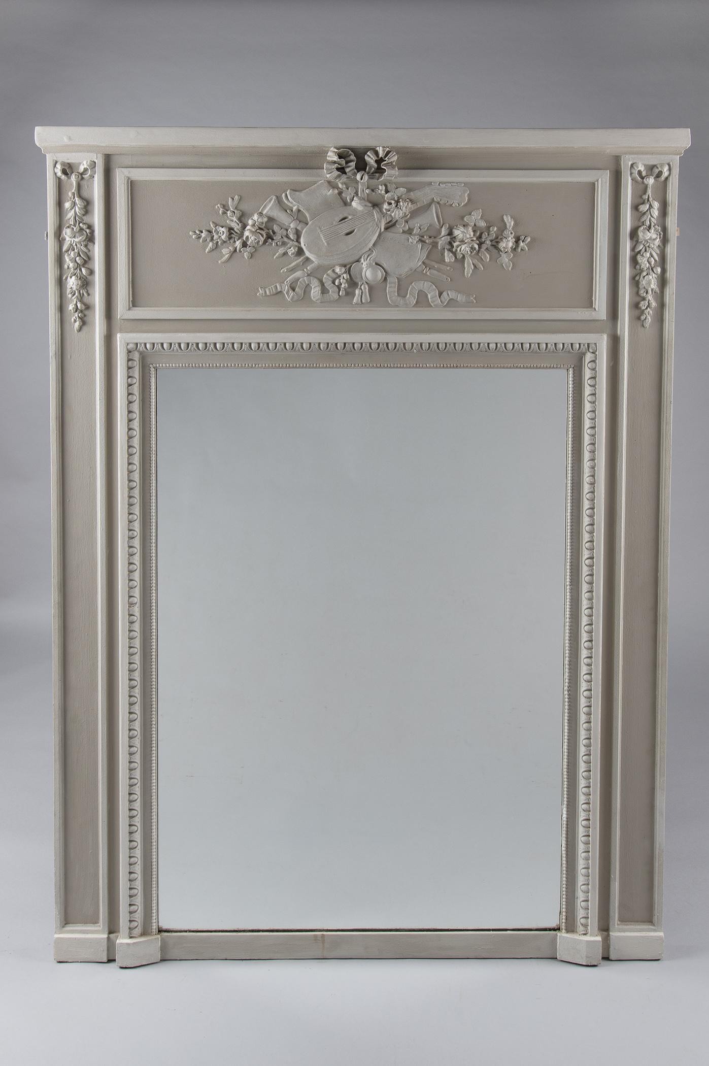 Large 19th Century French Painted Trumeau Overmantle Mirror (1 of 7) Large 19th Century French Painted Trumeau Overmantle Mirror (1 of 7)