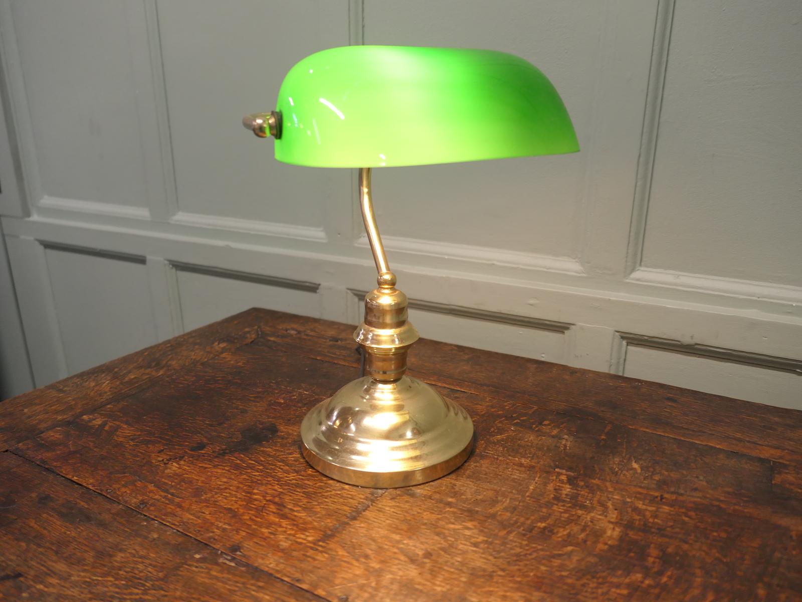 Brass and Green Glass Banker’s Desk Lamp (1 of 6)