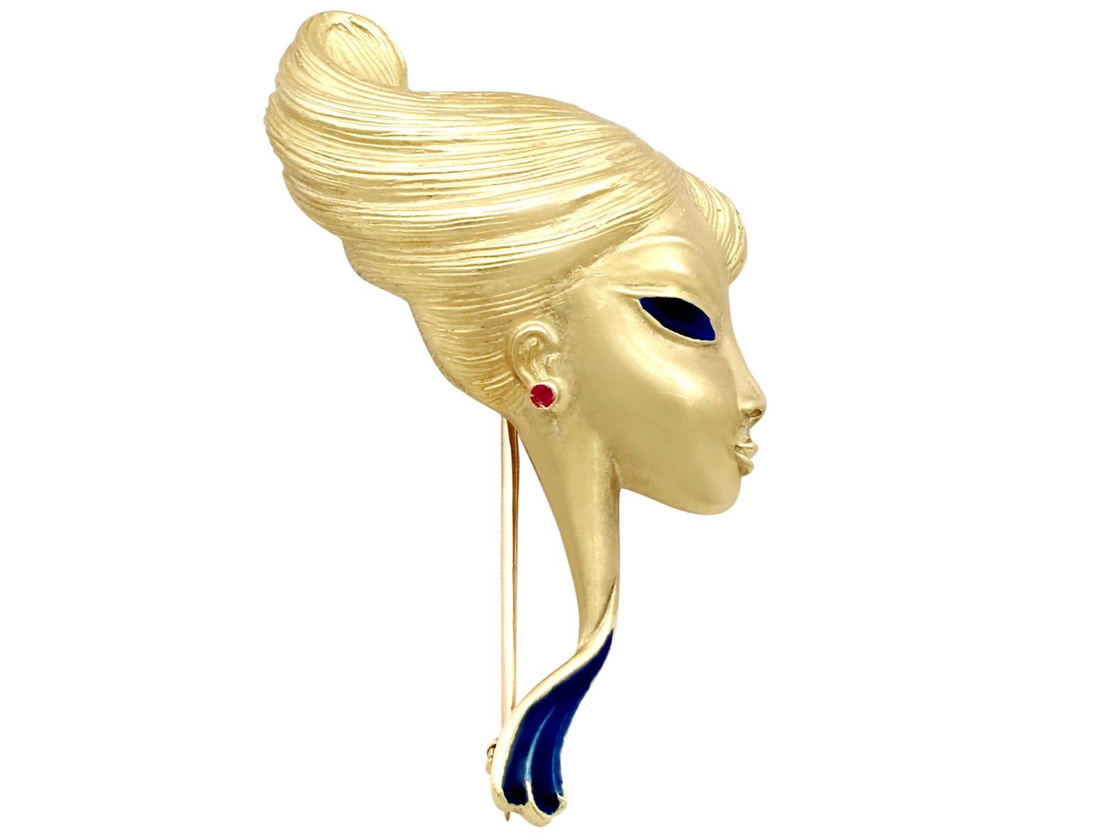 Vintage Ruby & Enamel 18ct Yellow Gold Brooch c.1960 (1 of 10)