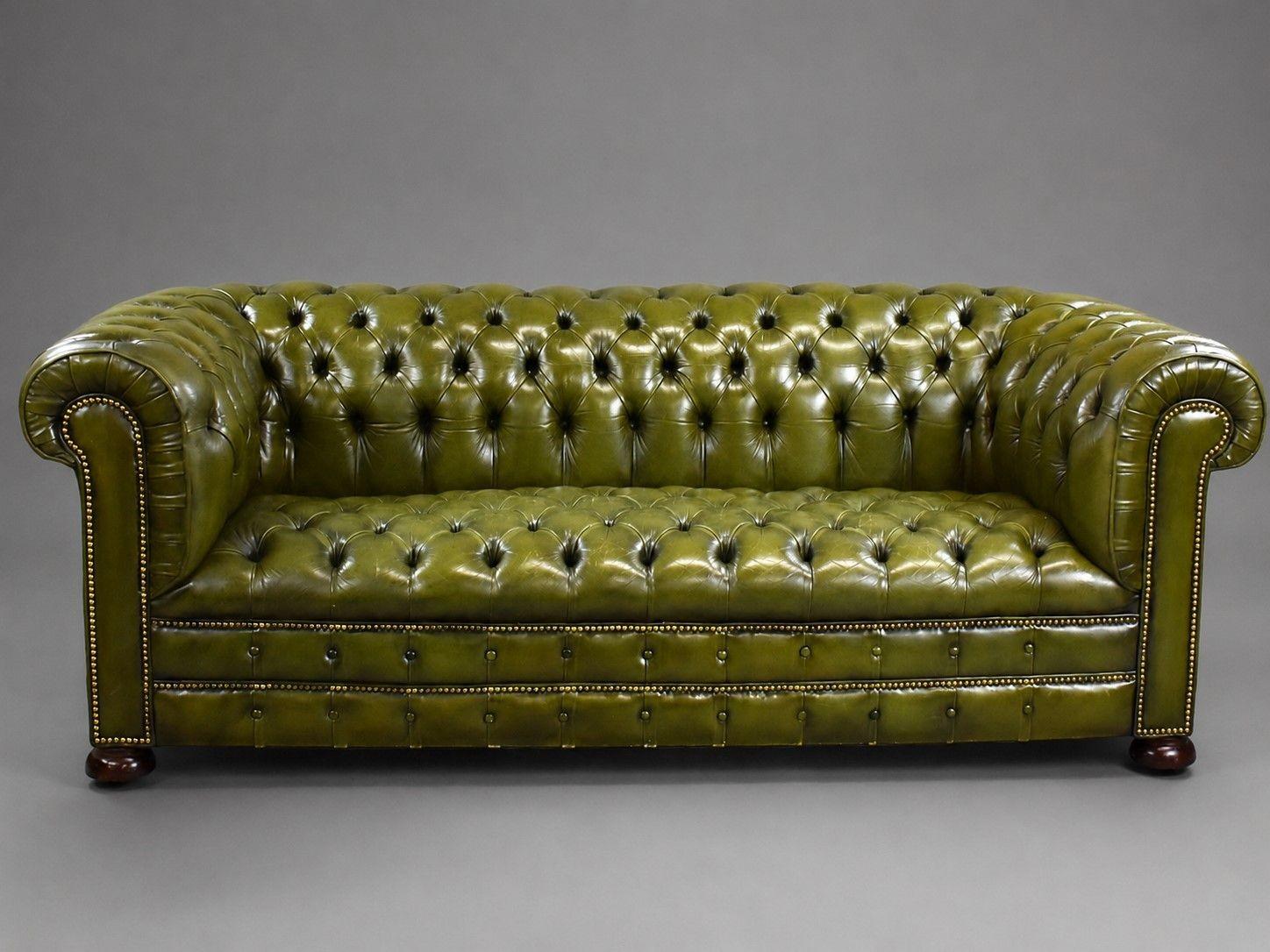 Green Leather Three Seater Chesterfield Sofa (1 of 7) Green Leather Three Seater Chesterfield Sofa (1 of 7)