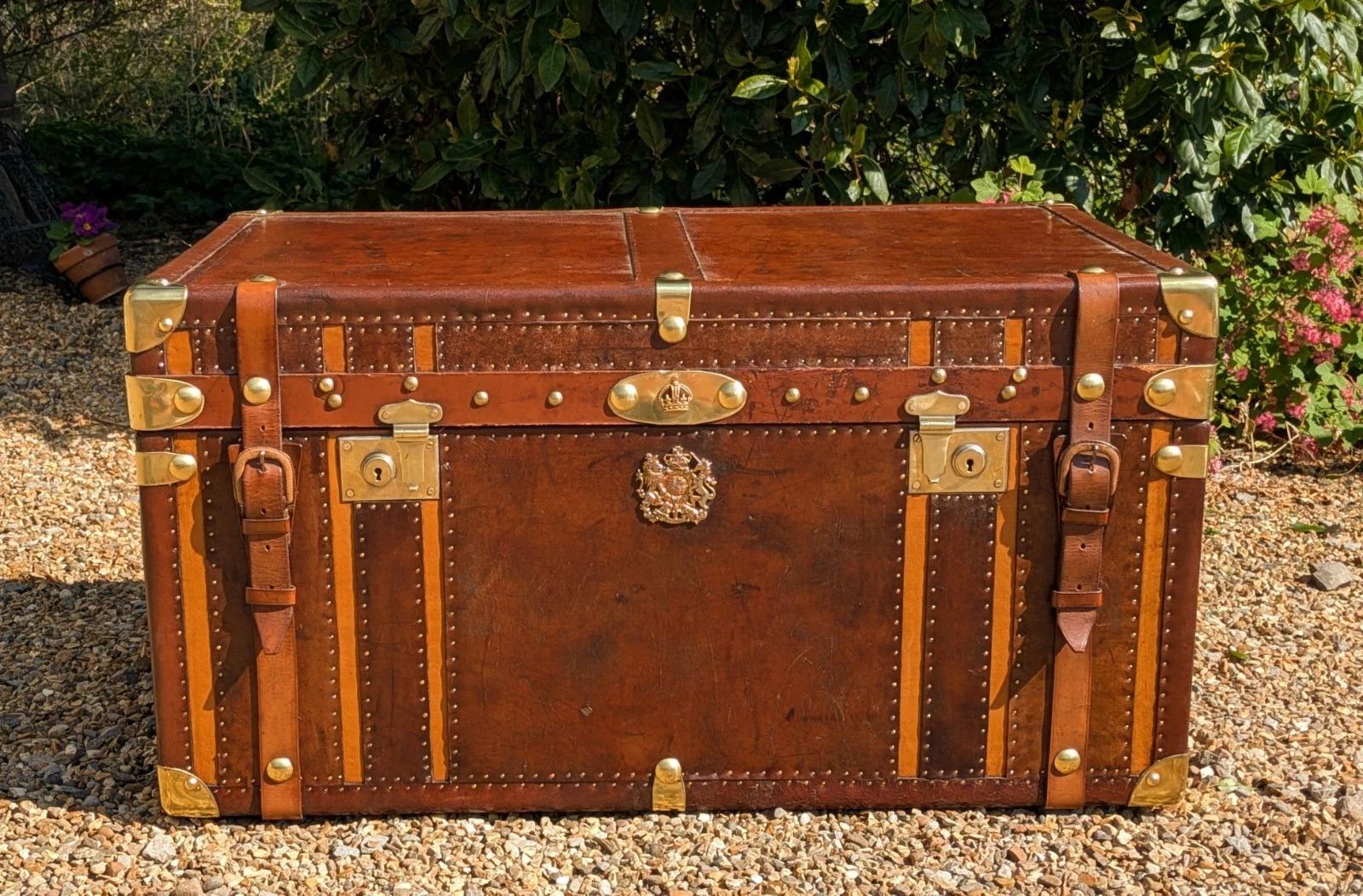 Stunning 19th Century Studded Leather Military Chest (1 of 9)
