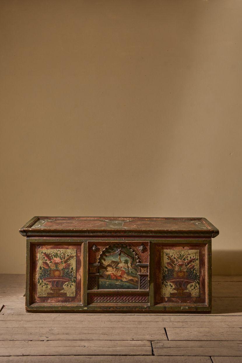 Large 19th Century Painted Marriage Trunk (1 of 18) Large 19th Century Painted Marriage Trunk (1 of 18)