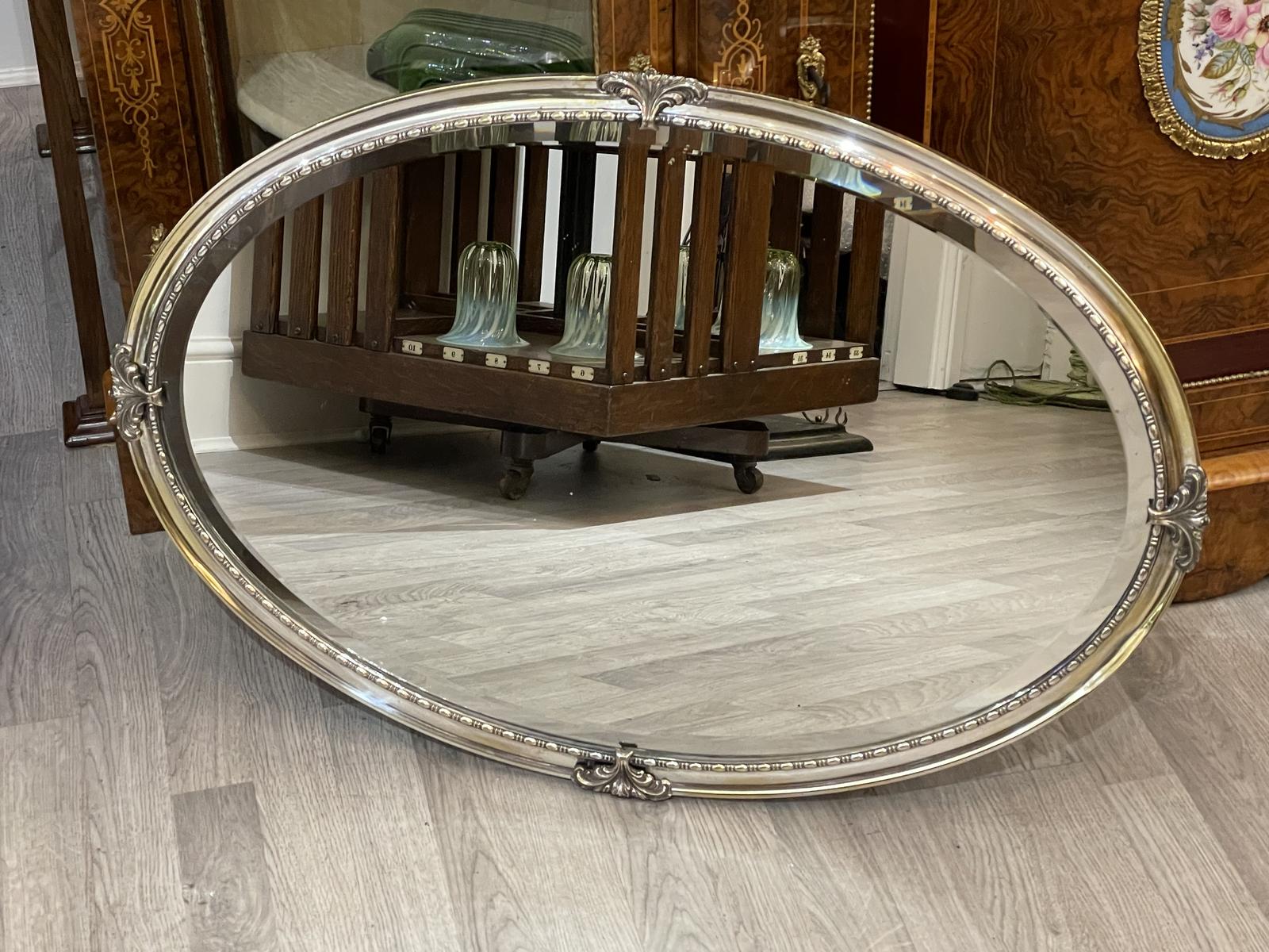 Large Edwardian Oval Silver Plated Mirror (1 of 8) Large Edwardian Oval Silver Plated Mirror (1 of 8)