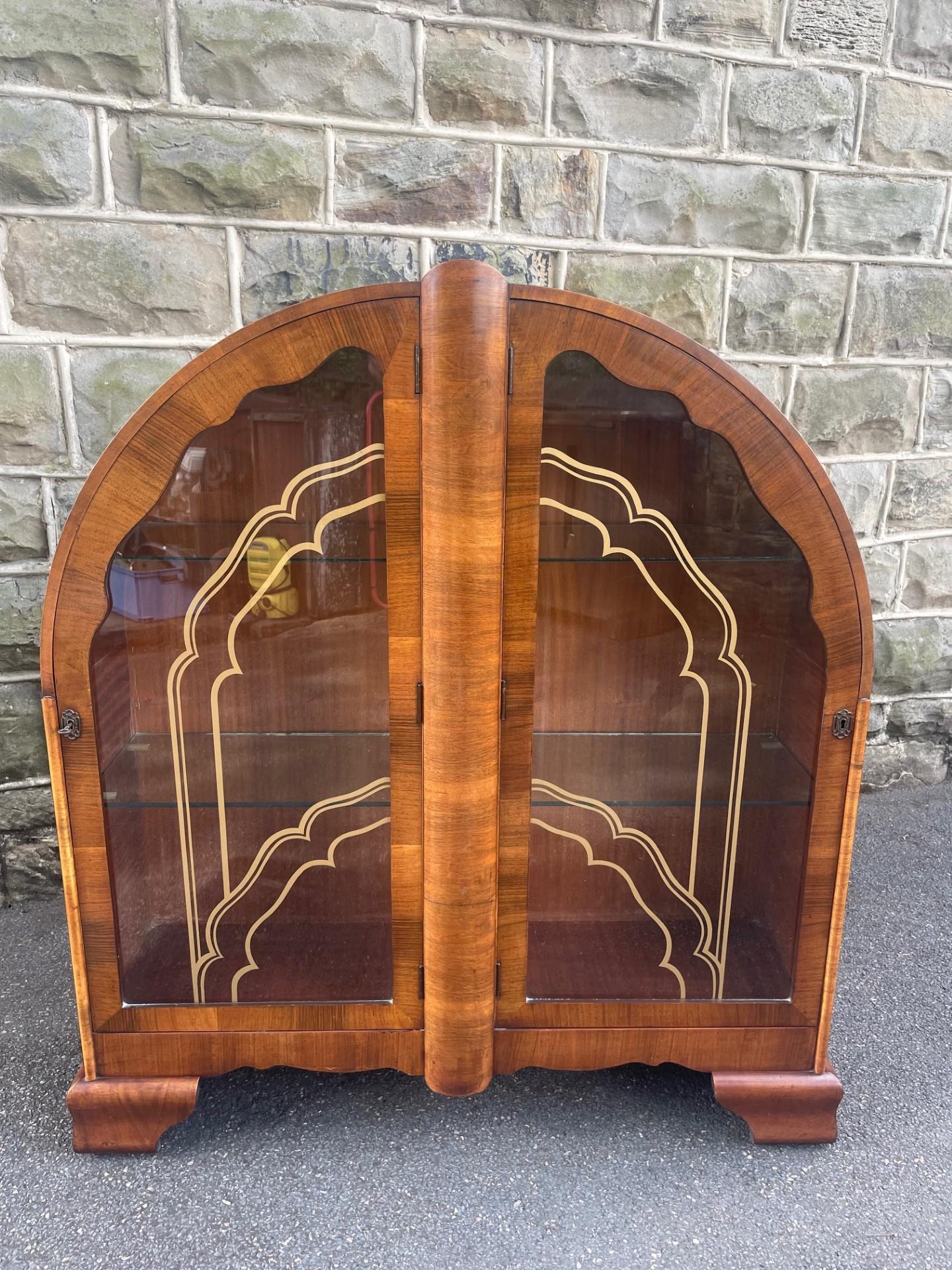 Art Deco Figured Walnut Display Cabinet (1 of 15)