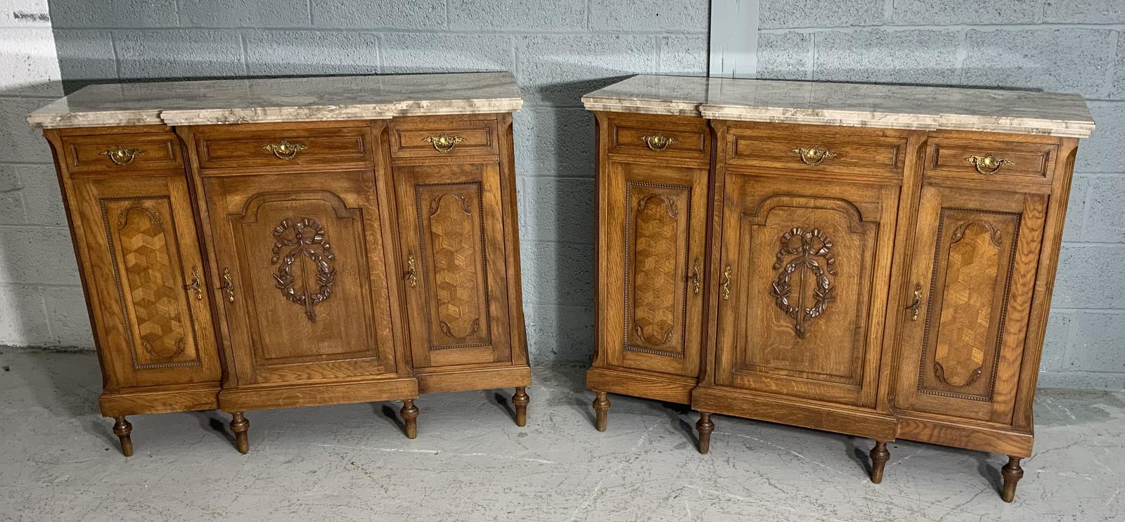 PAIR OF FRENCH OAK MARBLE TOPPED SIDEBOARDS (1 of 11) PAIR OF FRENCH OAK MARBLE TOPPED SIDEBOARDS (1 of 11)