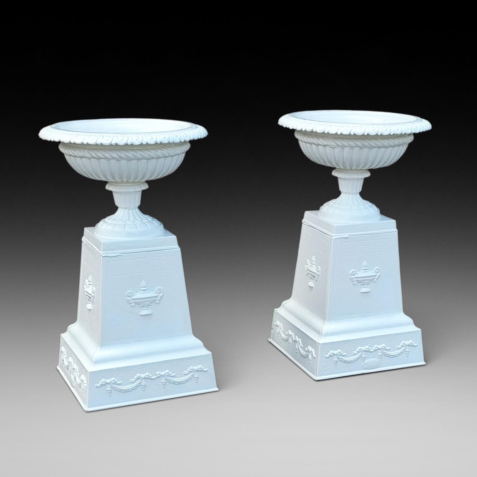 Pair of Classical Tazza Form Cast Iron Garden Urns (1 of 7)