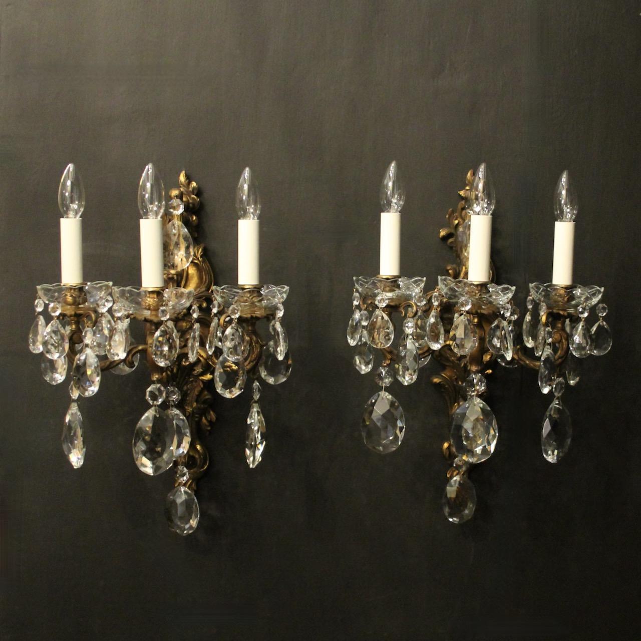 French Pair of Bronze Triple Arm Wall Lights (1 of 10)