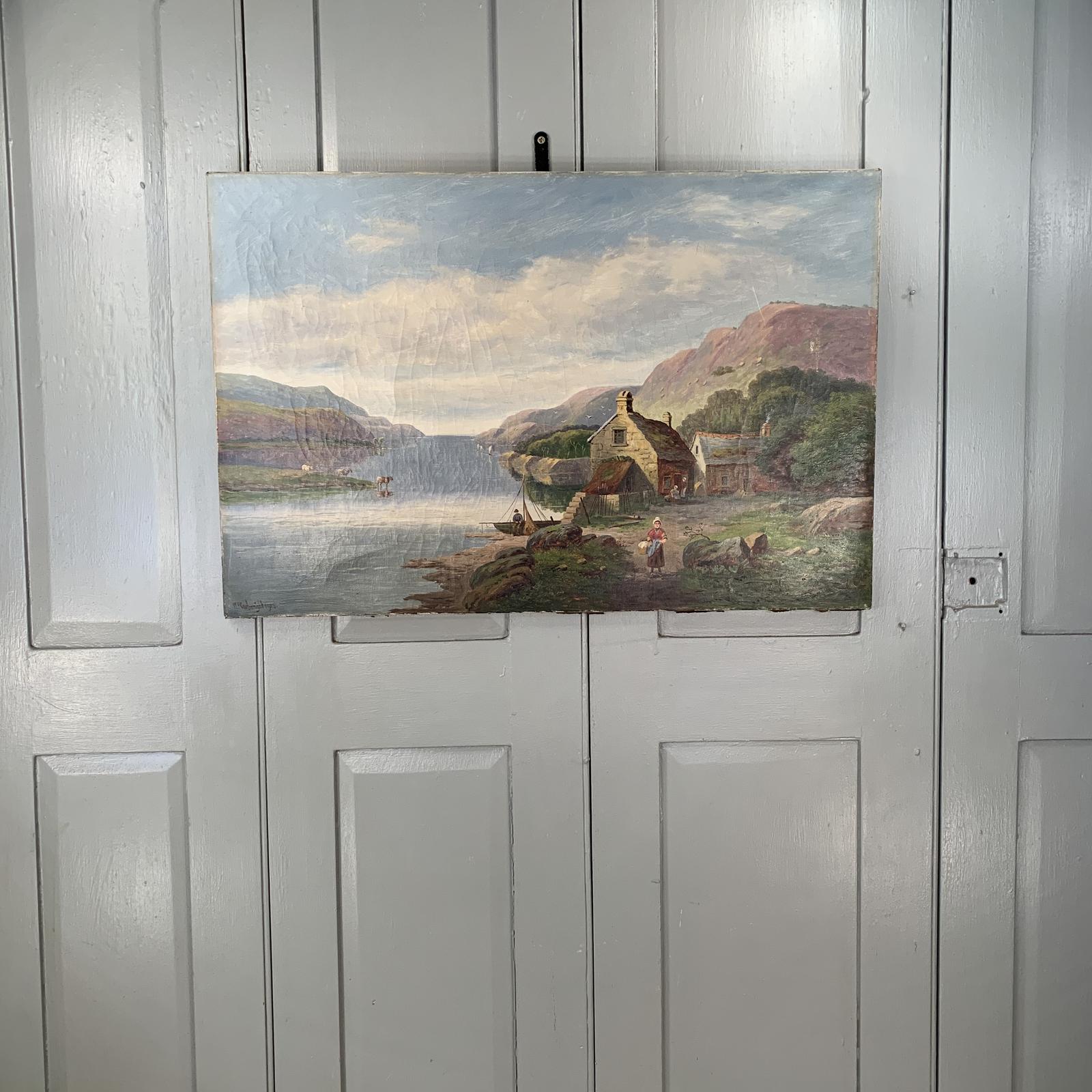 Antique Welsh landscape oil painting looking towards Barmouth signed WP Cartwright 1910 (1 of 12)