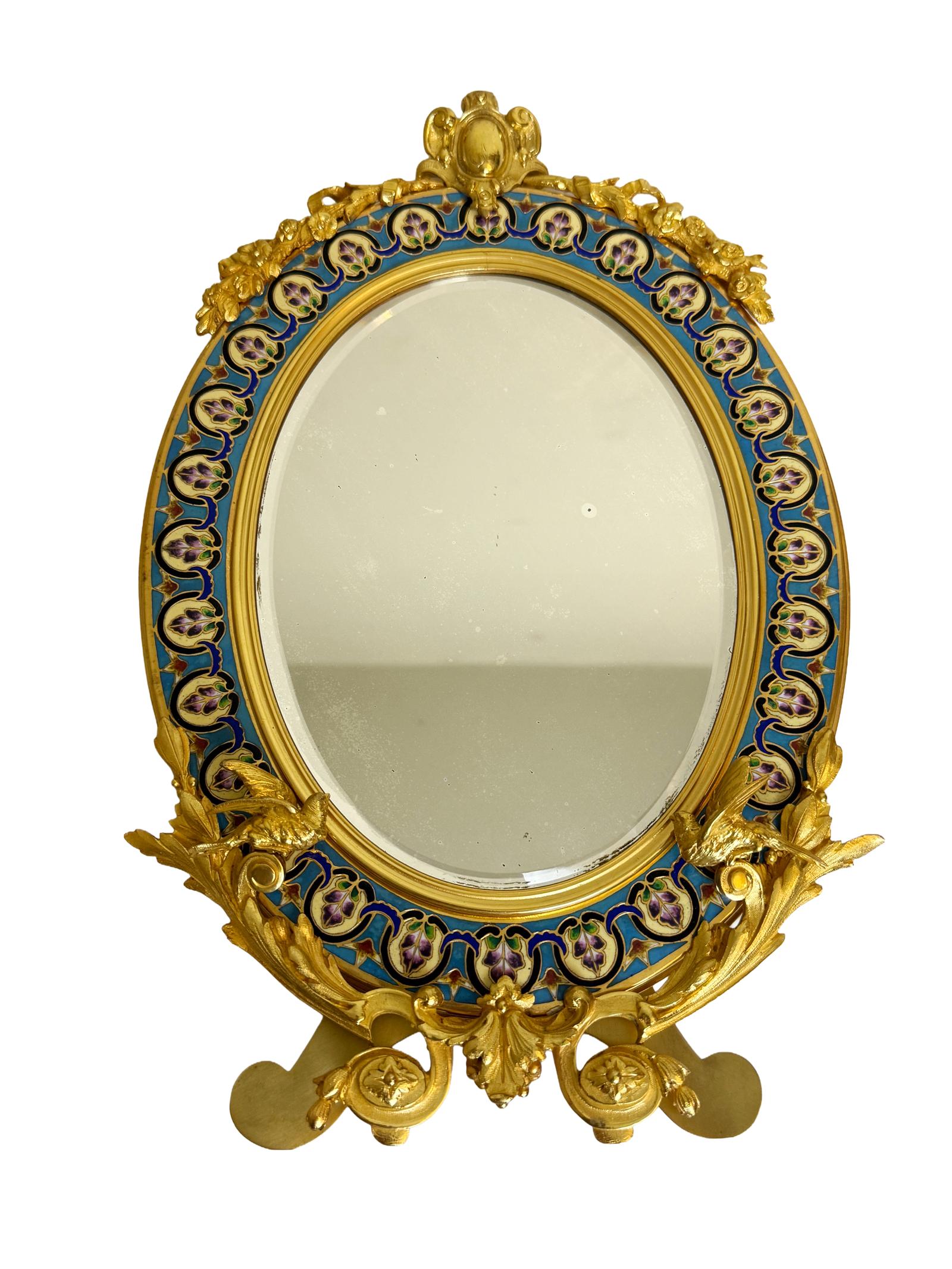 Late 19th Century Champleve & Gilt Bronze Oval Dressing Table Mirror (1 of 10) Late 19th Century Champleve & Gilt Bronze Oval Dressing Table Mirror (1 of 10)
