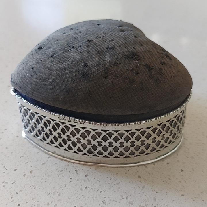 Silver Mounted Heart Shape Trinket Box with Pin-cushion Lid (1 of 6) Silver Mounted Heart Shape Trinket Box with Pin-cushion Lid (1 of 6)