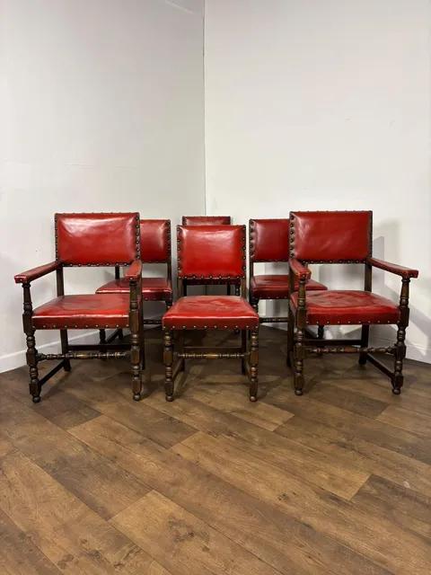 Vintage Set of Six Oak Framed Red Leather Dining Chairs (1 of 15) Vintage Set of Six Oak Framed Red Leather Dining Chairs (1 of 15)