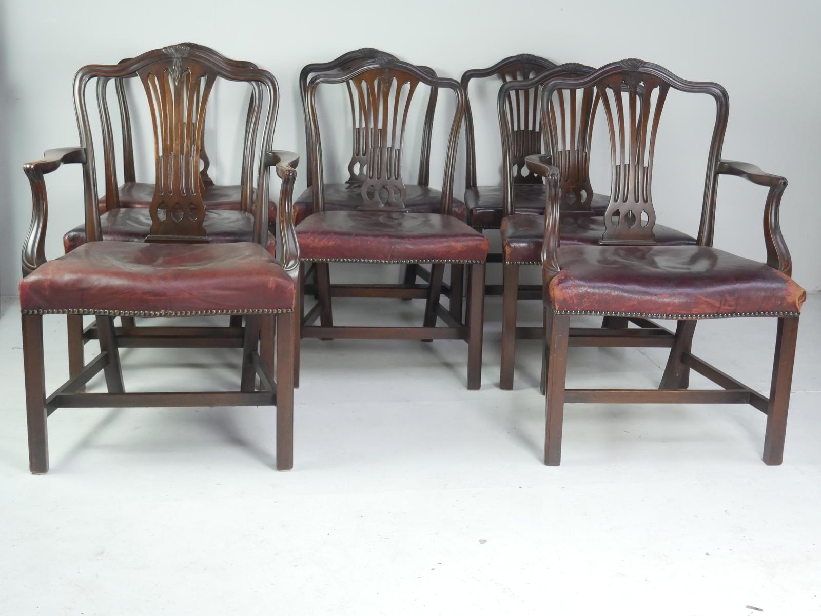 Set of 8 Leather Seated Dining Chairs (1 of 15)