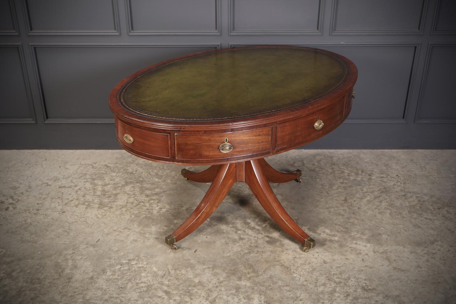 Georgian Mahogany Oval Drum Table (1 of 11)
