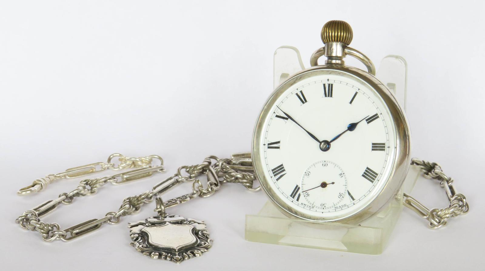 Pocket Watch: Antique Swiss Silver Pocket Watch & Chain (1 of 5)