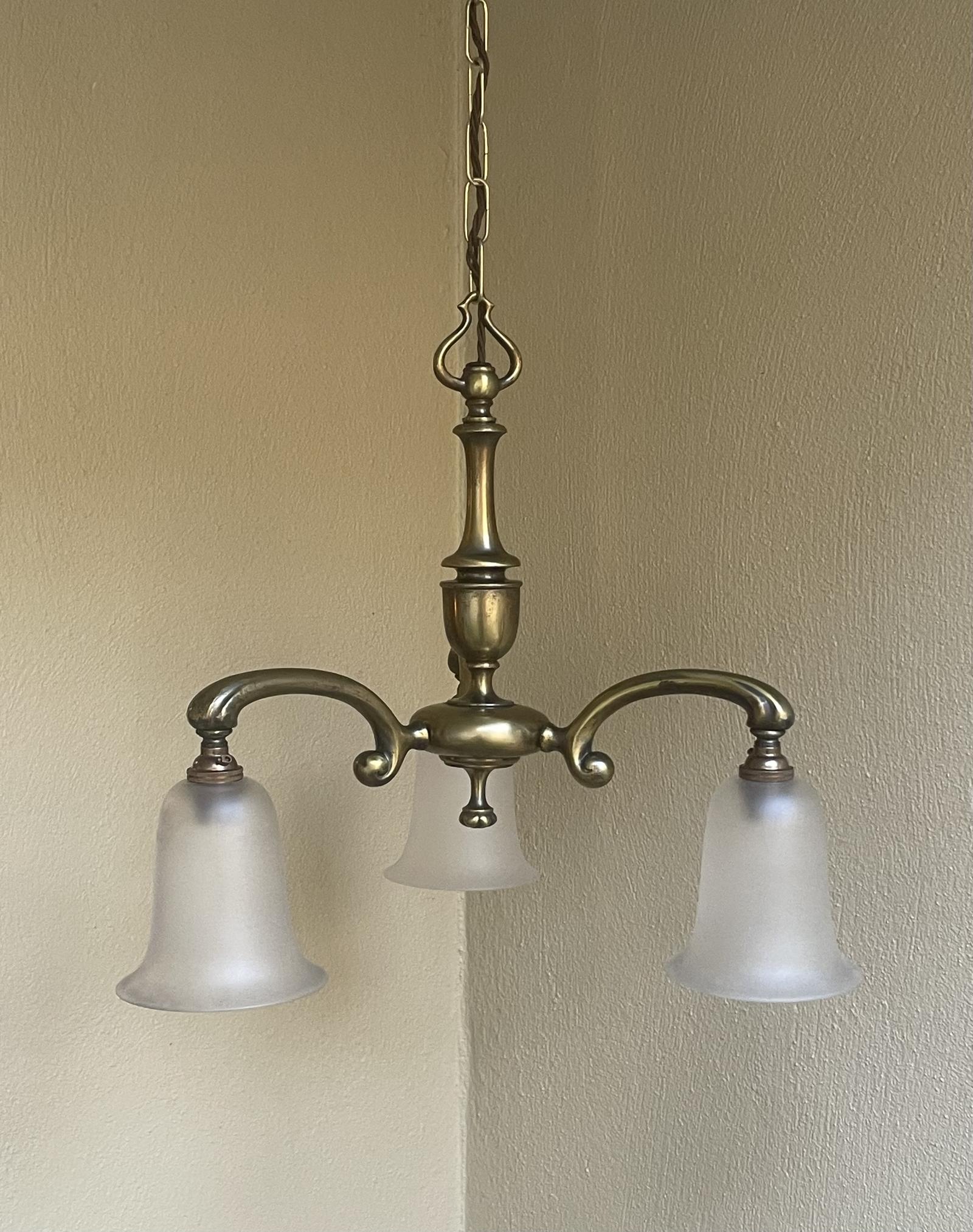 Art Nouveau Brass Three Light Chandelier (1 of 7)