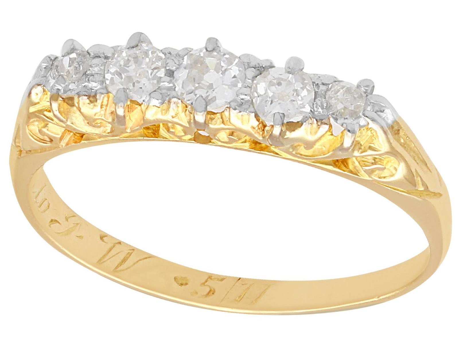 Antique 0.36ct Diamond & 18ct Yellow Gold Five Stone Ring c.1910 (1 of 9)