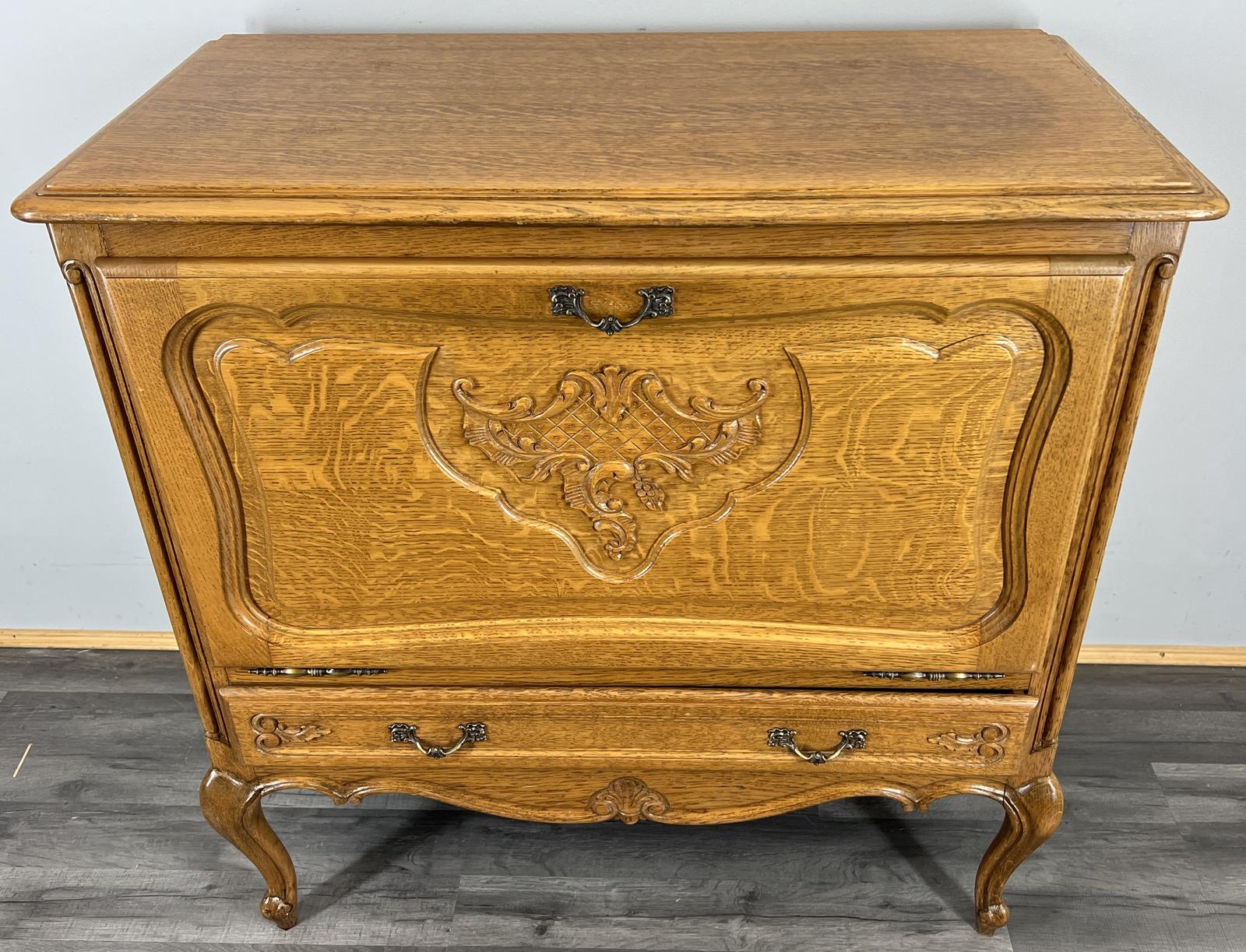 Cabinet Vintage French Oak Cabinet with Carved Drop Front (1 of 14)
