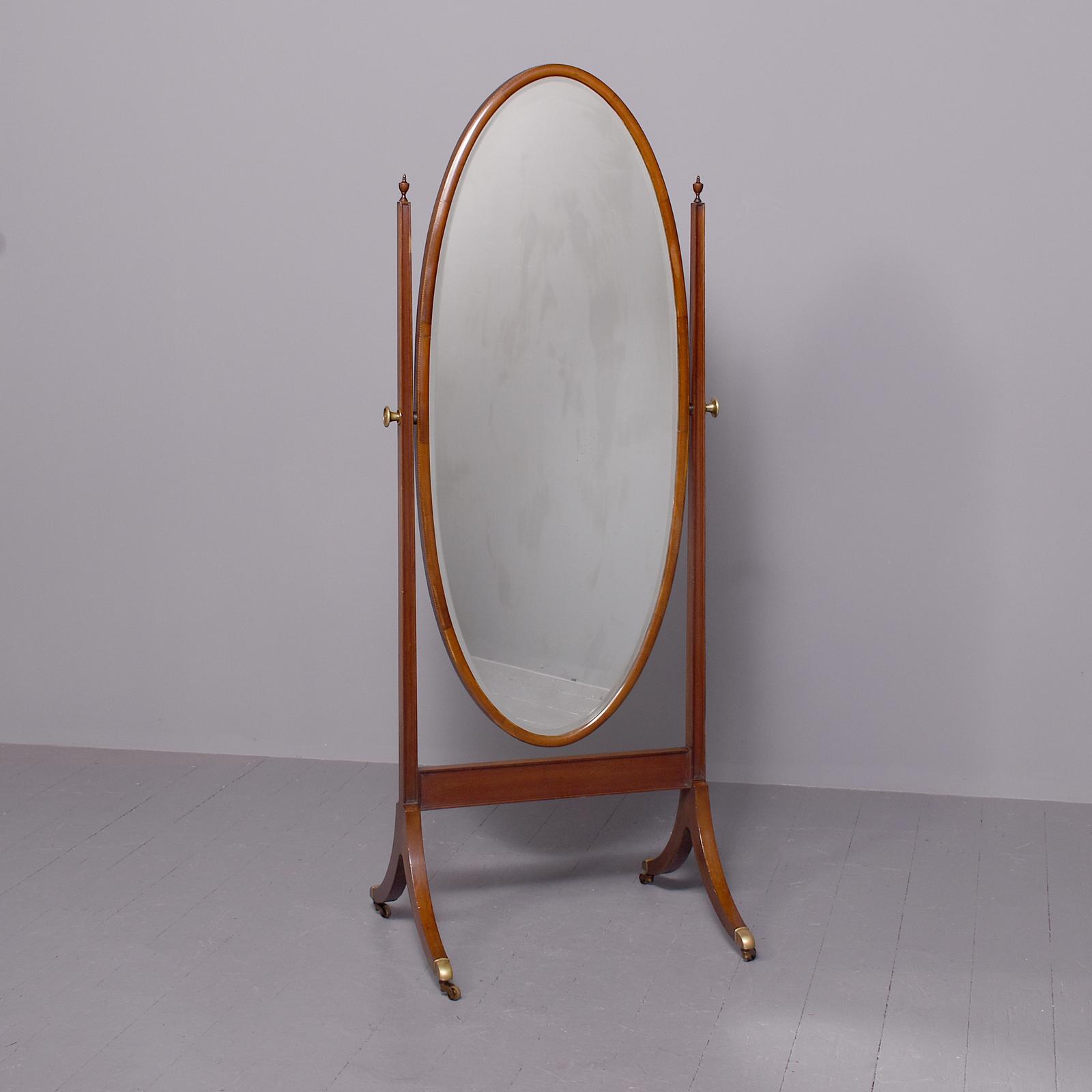 Mahogany Inlaid Cheval Mirror (1 of 6)