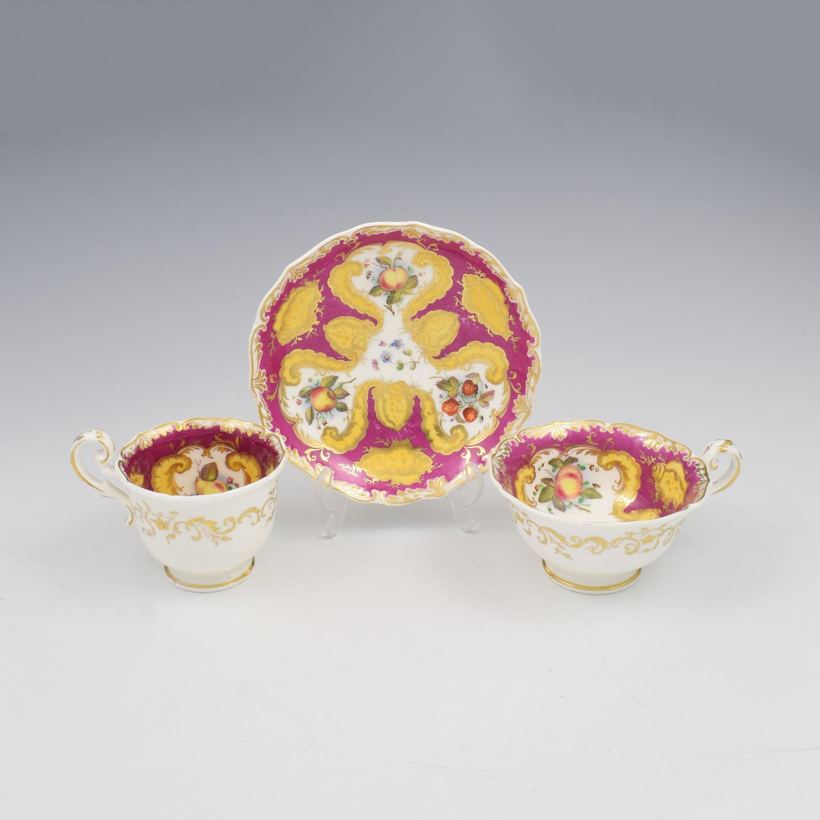 Stunning Coalport Porcelain Teacup & Coffee Cup & Saucer Trio Fruit Patt. 2/597 c.1830 (1 of 14) Stunning Coalport Porcelain Teacup & Coffee Cup & Saucer Trio Fruit Patt. 2/597 c.1830 (1 of 14)