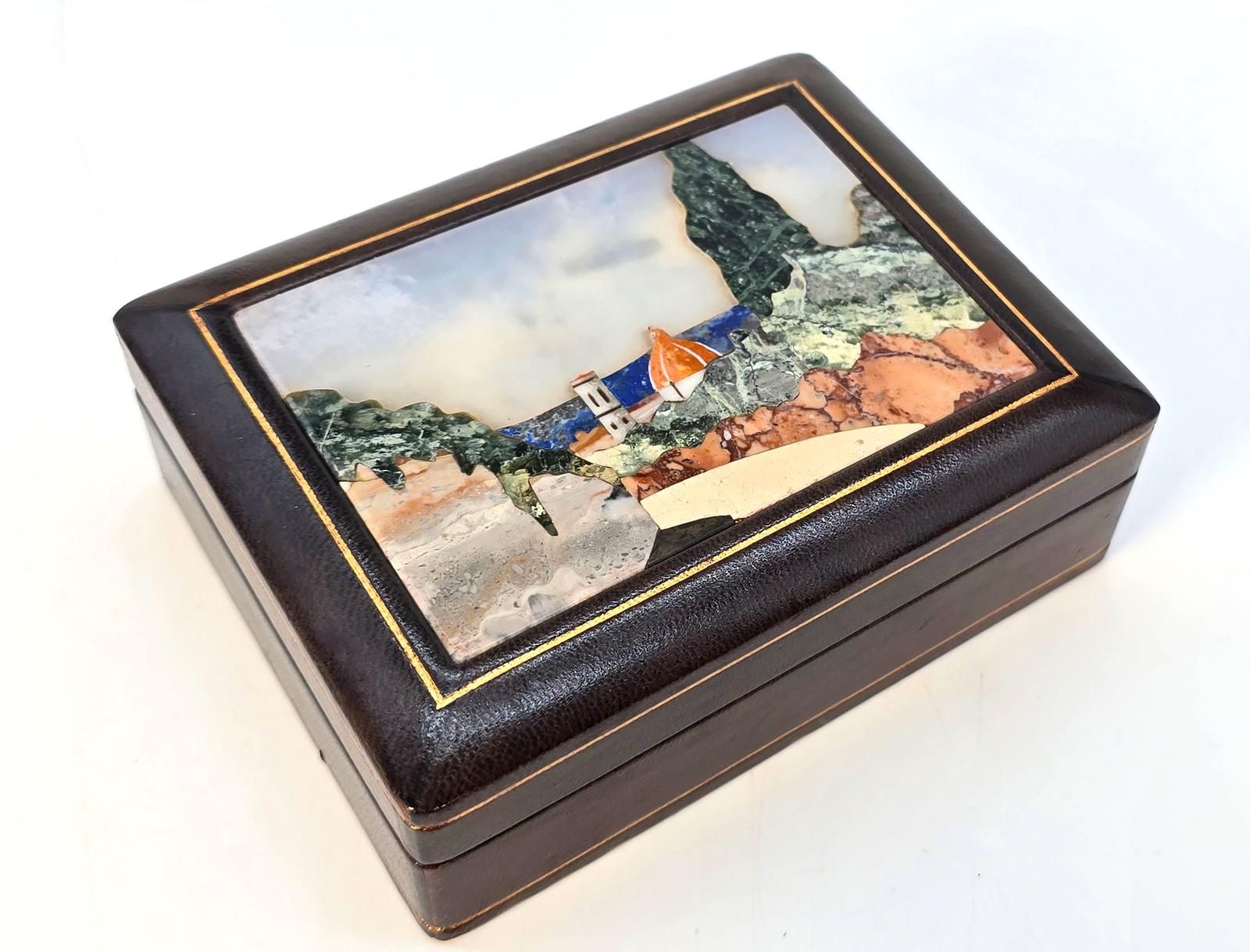 Pietra Dura Box, Leather Covered c.1930 (1 of 14)