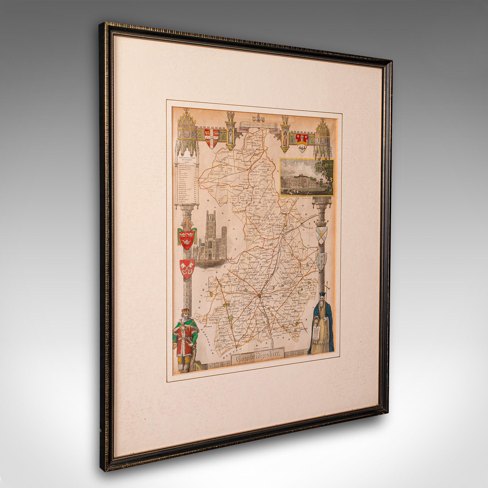 Antique Lithography Map, Cambridgeshire, English, Framed Cartography c.1860 (1 of 12)