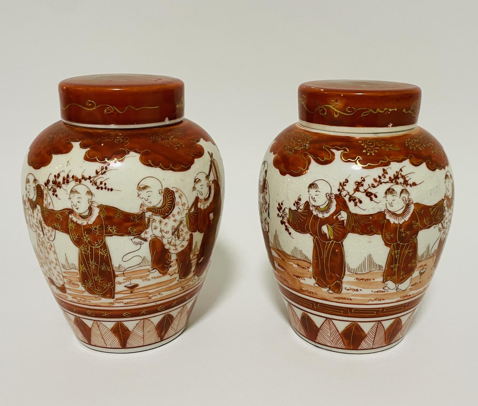 Pair Antique Japanese Kutani Ginger Jars (1 of 13)