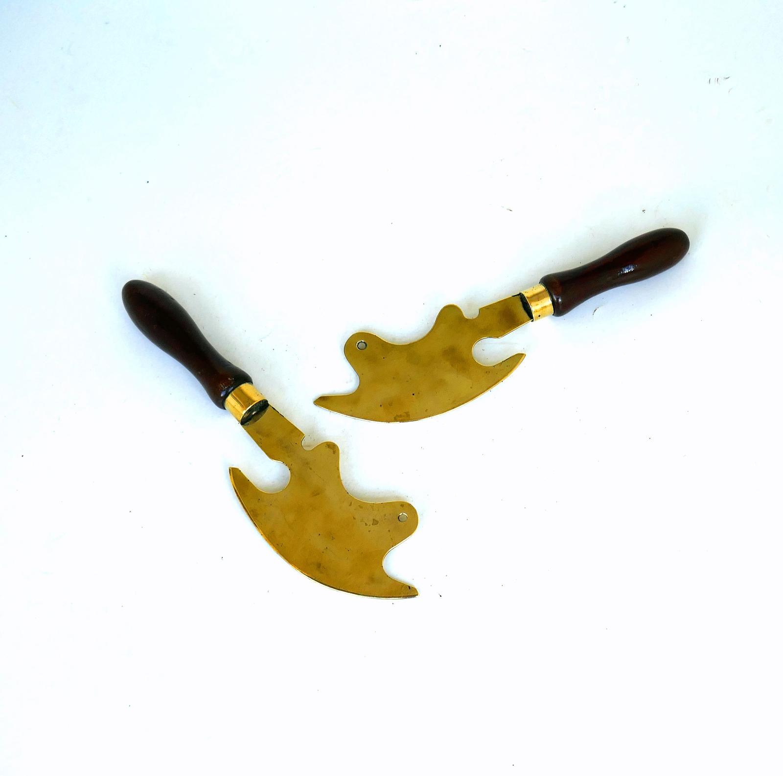 Antique Early Metalware 19th Century Pair of Brass & Fruitwood Herb Choppers (1 of 4)