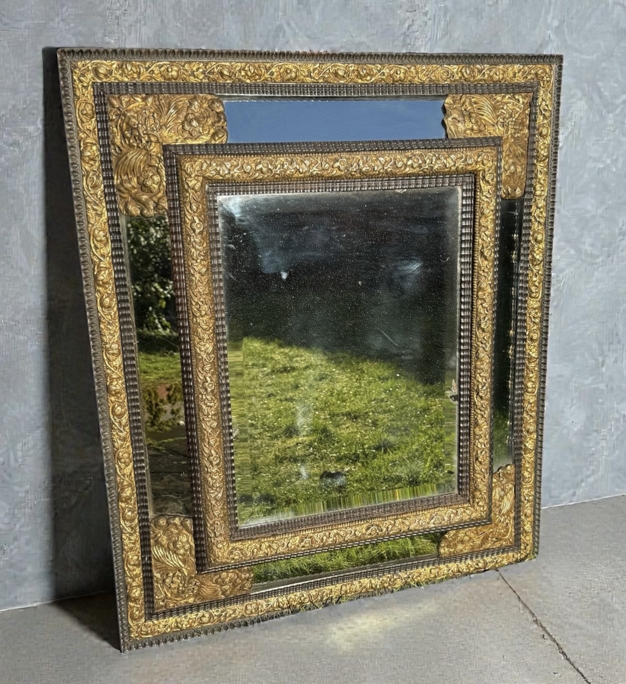 19th Century Brass Repousee Cushion Mirror (1 of 4) 19th Century Brass Repousee Cushion Mirror (1 of 4)