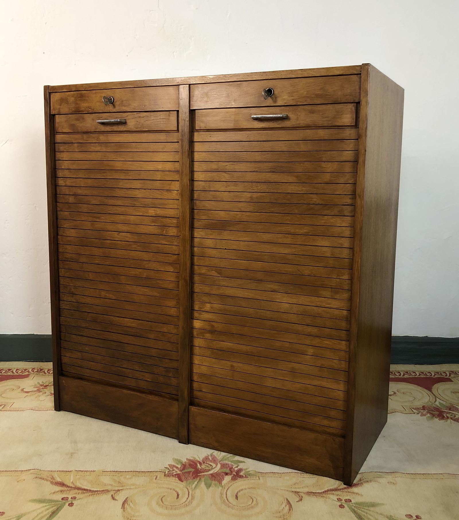 Vintage French Mid Century Filing Cabinet Tambour Roller (1 of 11) Vintage French Mid Century Filing Cabinet Tambour Roller (1 of 11)