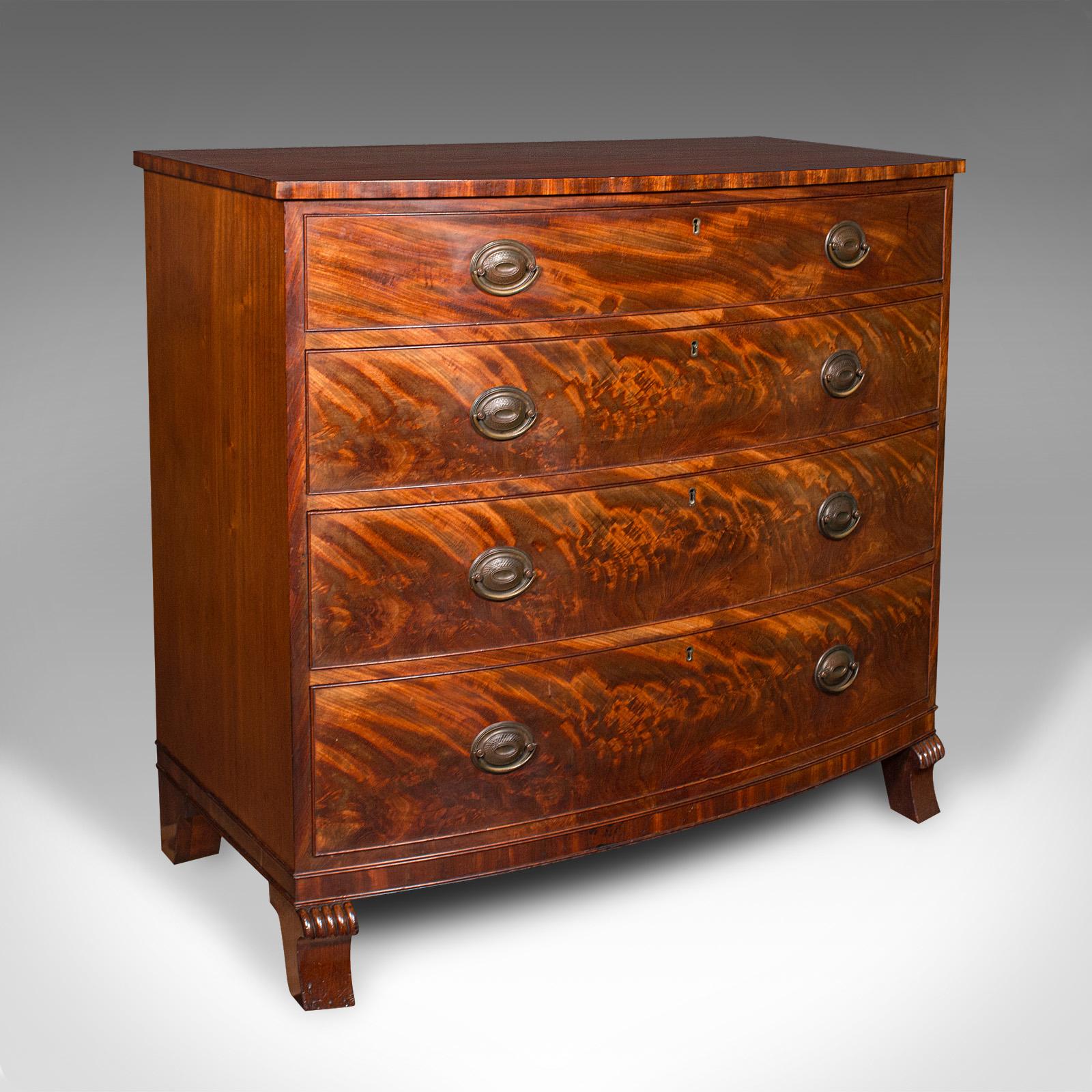 Large Antique Bow Front Chest of Drawers, American, Bedroom, Victorian, c.1860 (1 of 12)