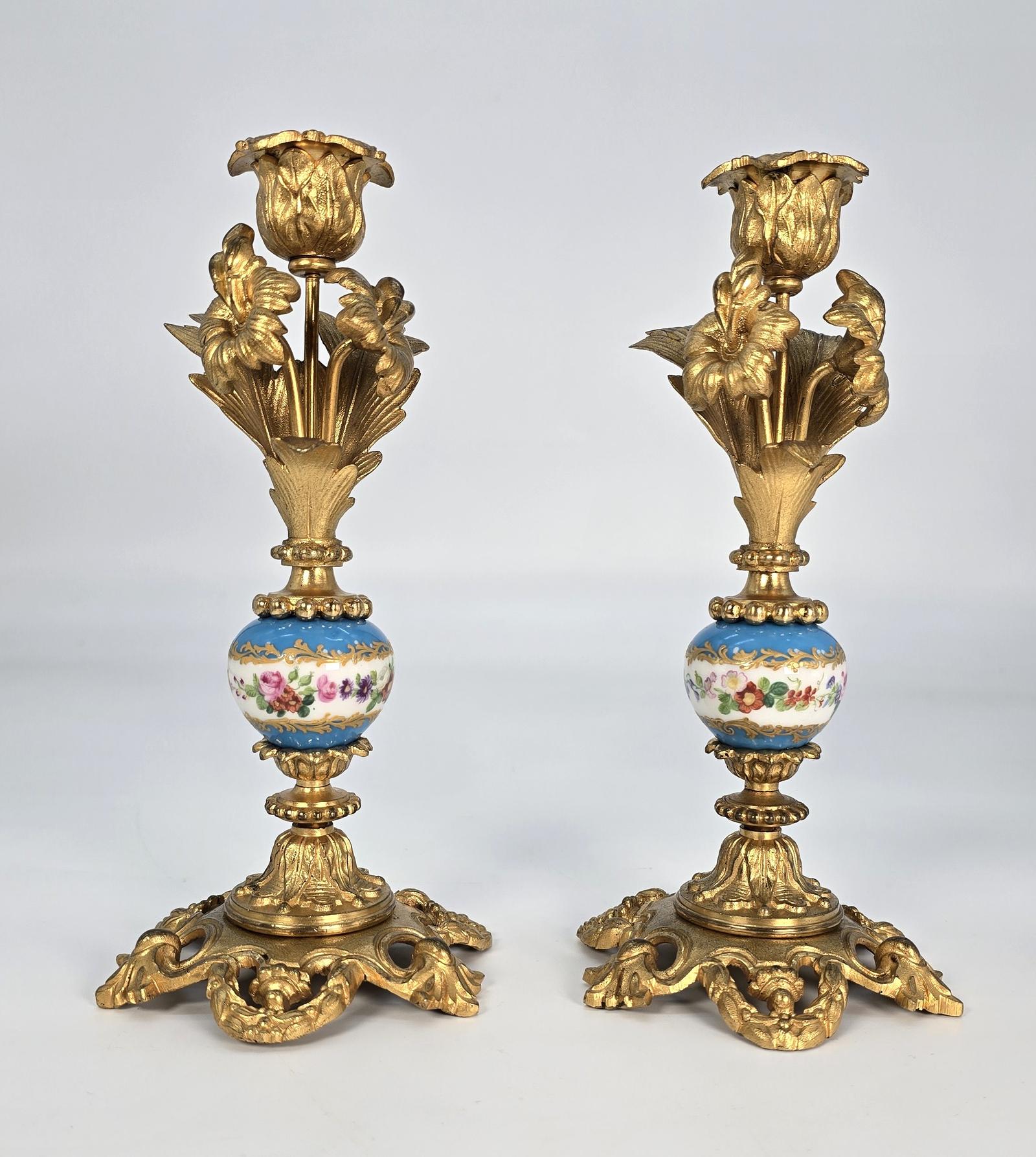 Pair of French 19th Century Ormolu & Porcelain Candlesticks (1 of 17) Pair of French 19th Century Ormolu & Porcelain Candlesticks (1 of 17)