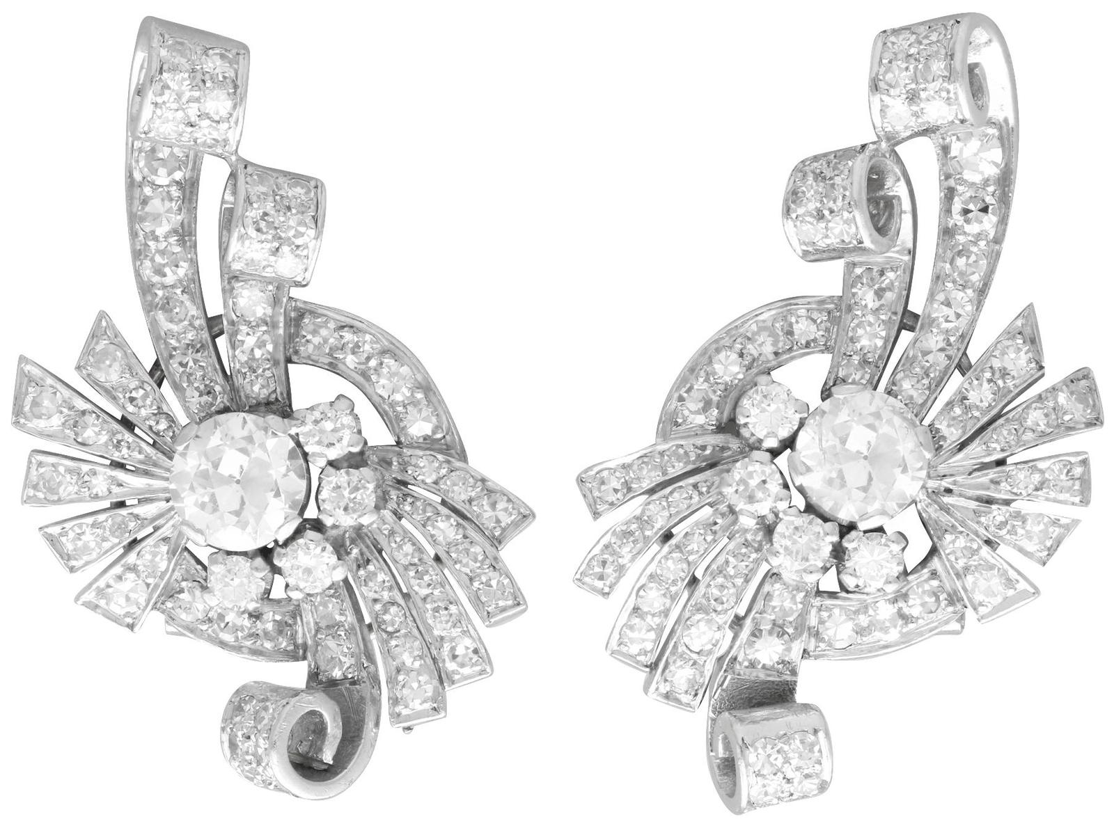 4.39ct Diamond & Platinum Earrings - Art Deco c.1940 (1 of 13)