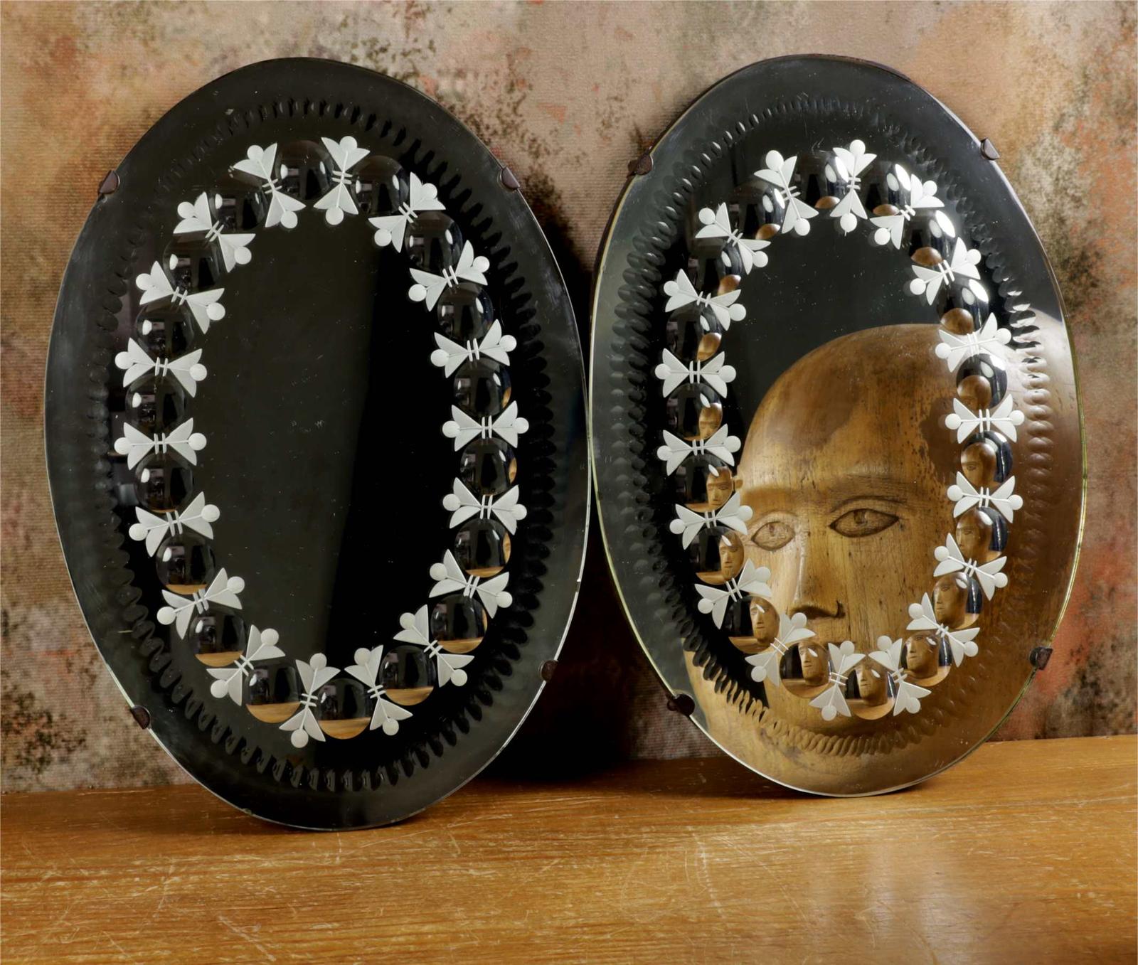 Pair of Antique Sorcerer Mirrors - Multi Convex Etched Witching Wall Mirrors (1 of 24) Pair of Antique Sorcerer Mirrors - Multi Convex Etched Witching Wall Mirrors (1 of 24)