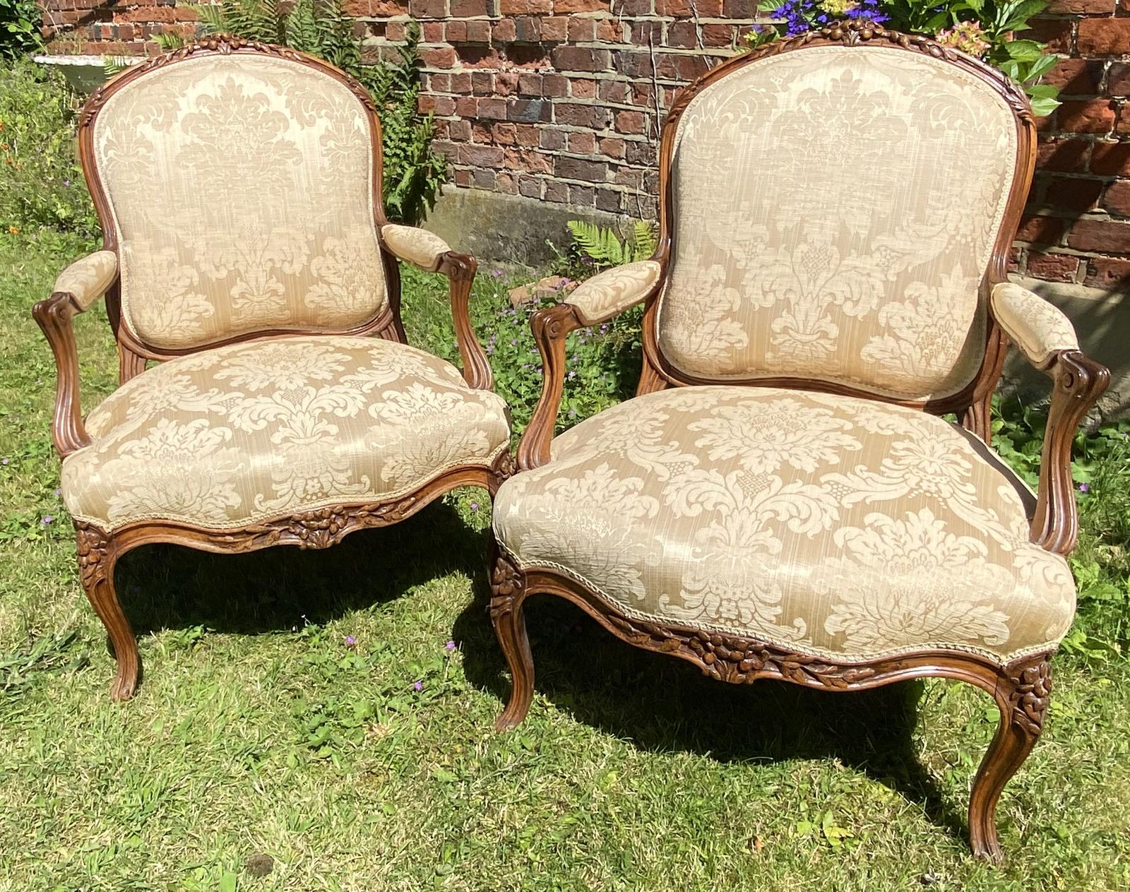 Pair of Carved Walnut Armchairs (1 of 6)