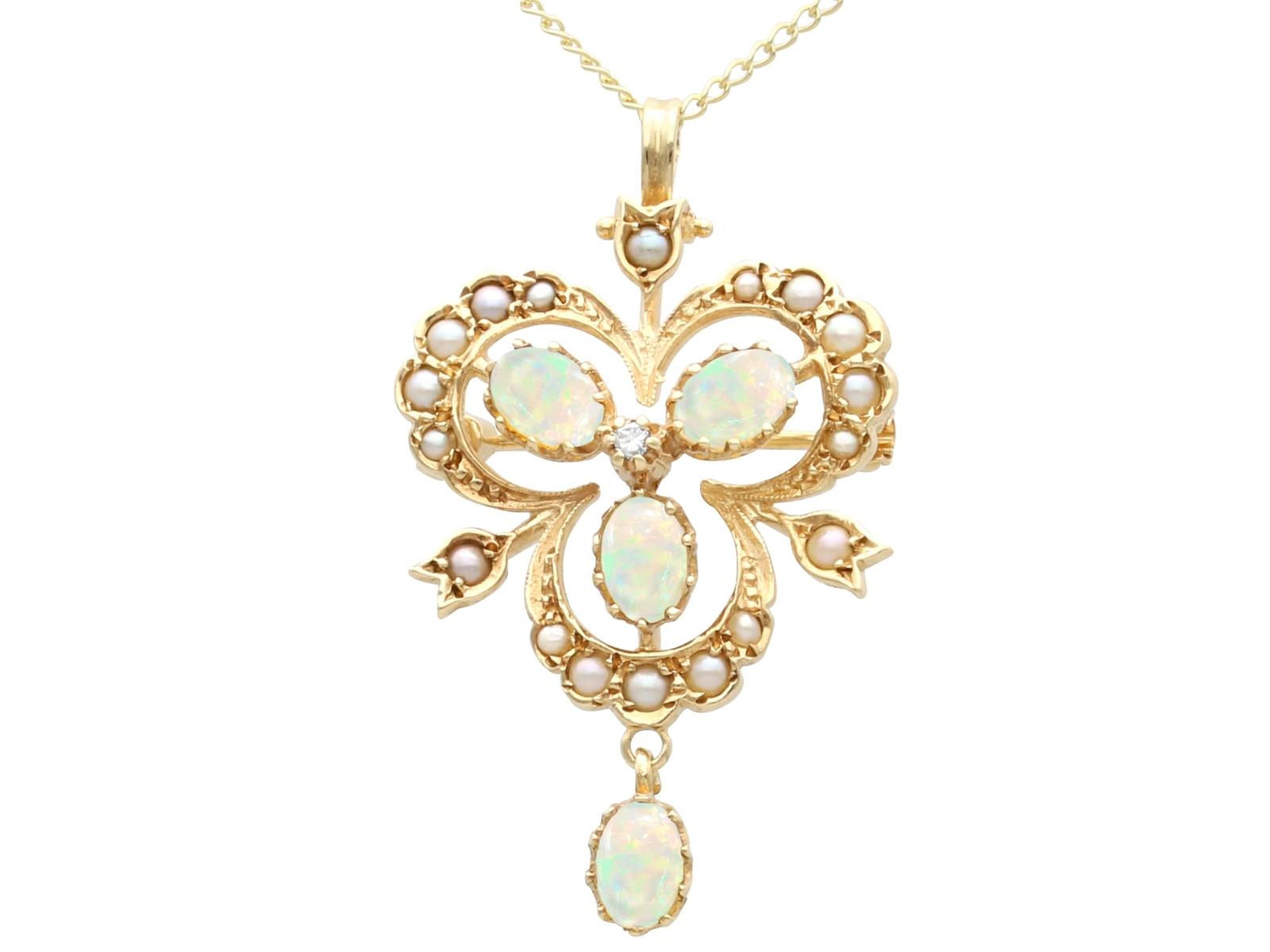 1.60ct Opal, Pearl & Diamond, 9ct Gold Pendant / Brooch (1 of 12)