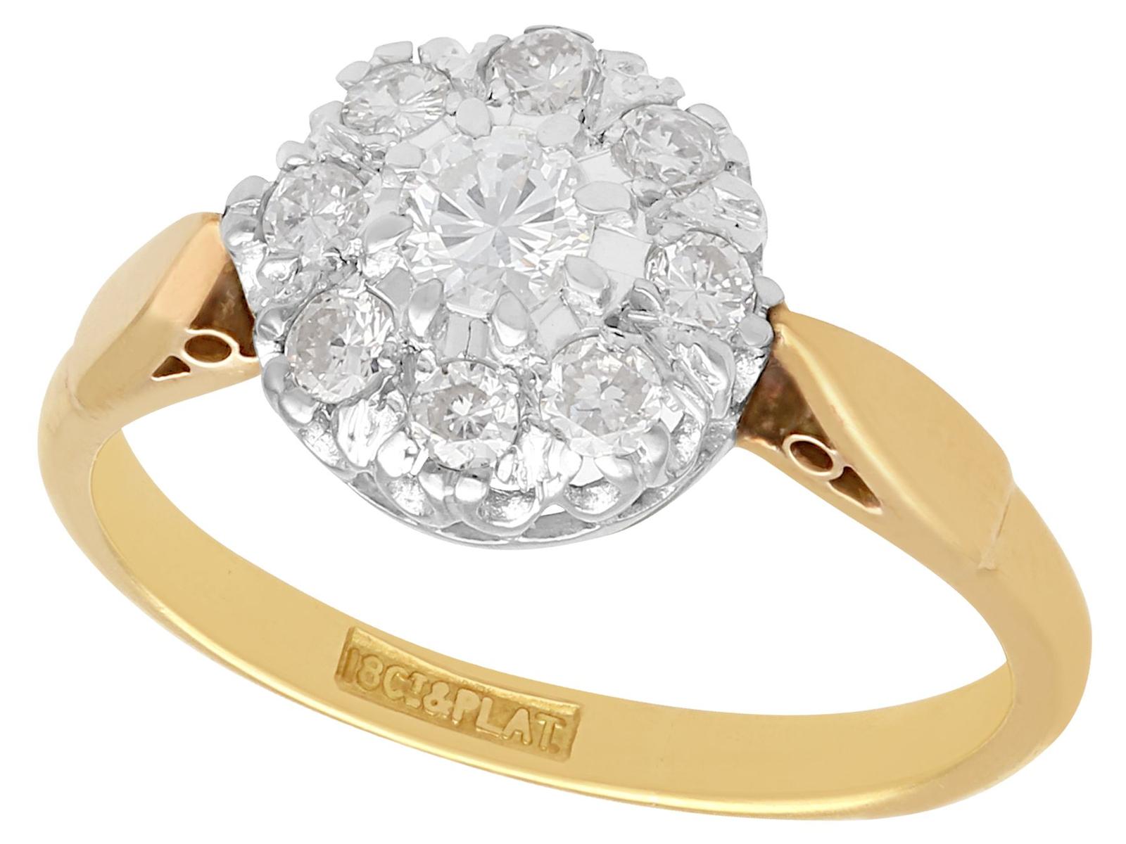 Vintage 0.45ct Diamond & 18ct Yellow Gold Cluster Ring c 1950 (1 of 9)