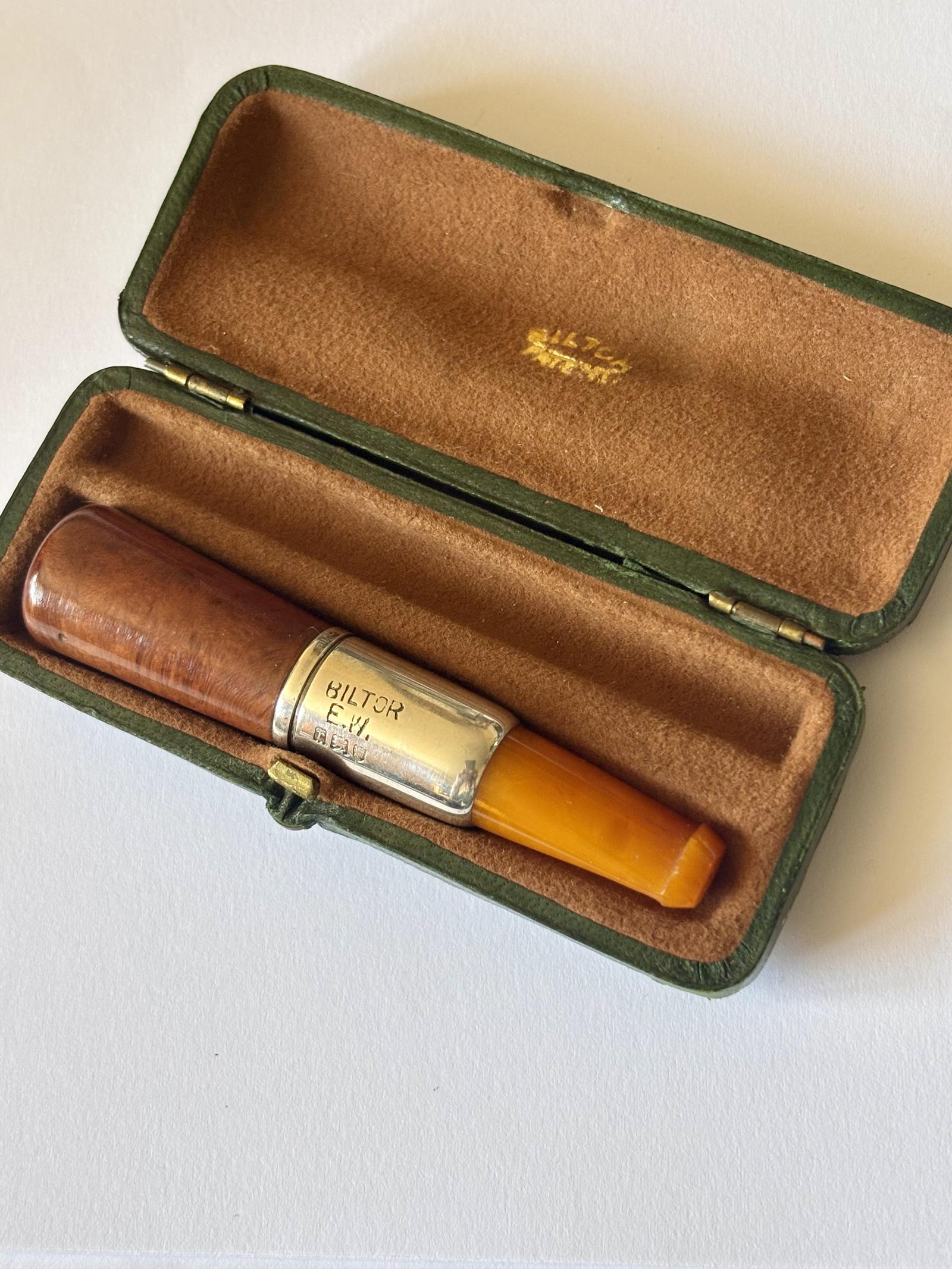 George V Sterling Silver Amber Cheroot Holder & Case Biltor E.W. 1912 (1 of 10)