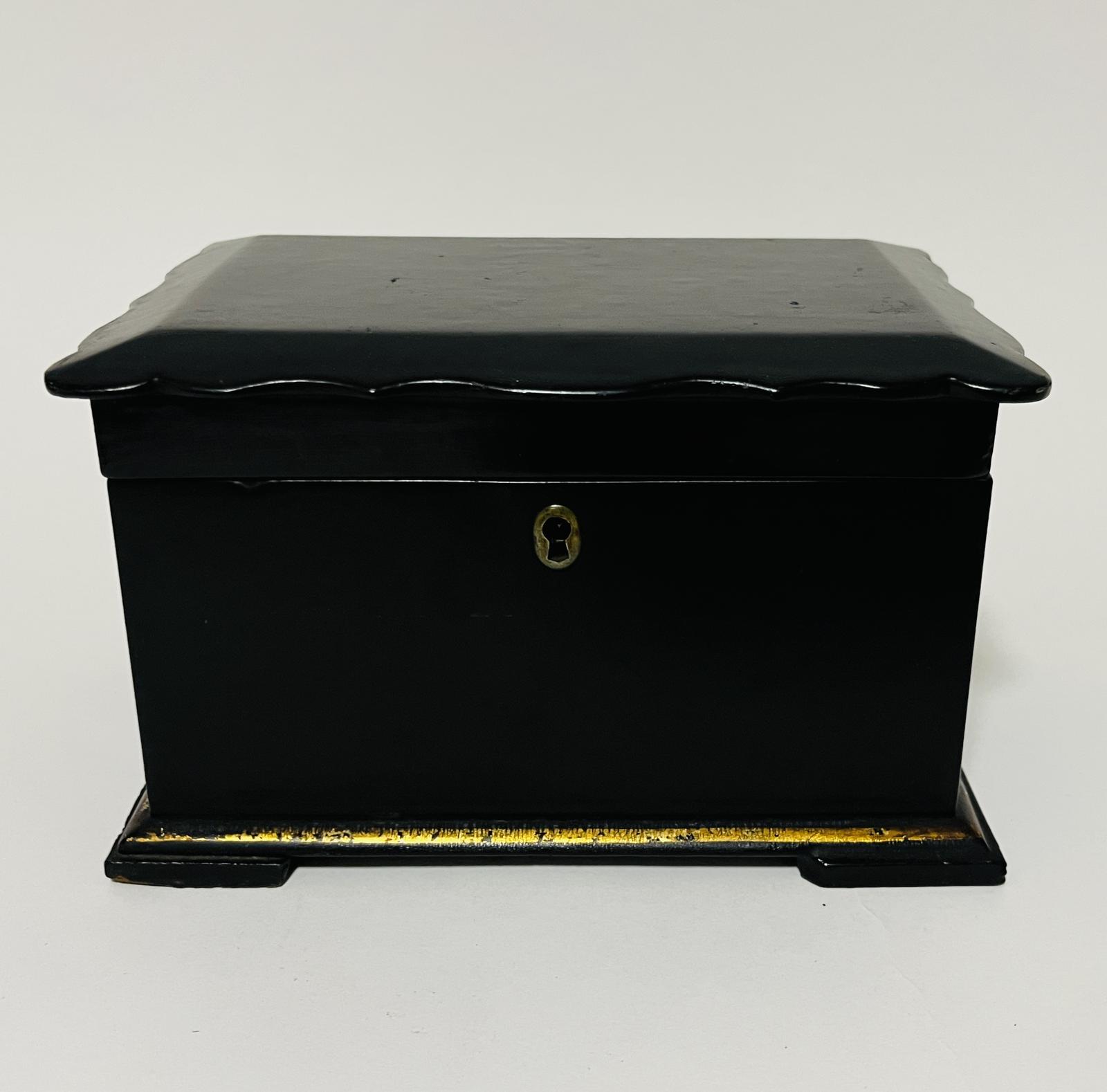 Antique Black Lacquered Tea Caddy (1 of 13) Antique Black Lacquered Tea Caddy (1 of 13)