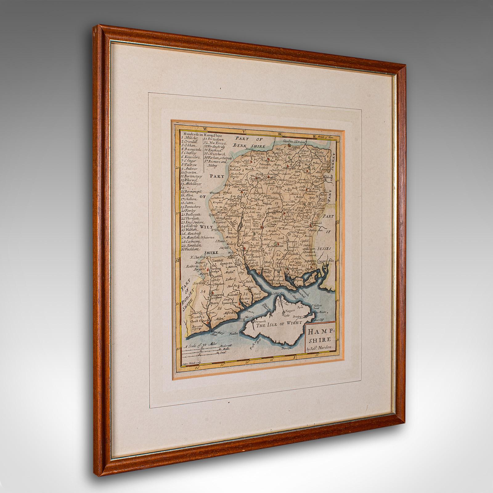 Antique County Map, Hampshire, English, Framed Cartography, Robert Morden - 17th Century (1 of 12)