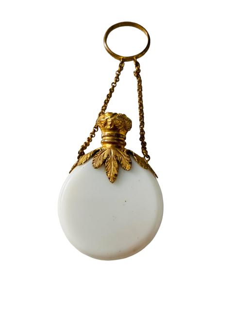 Antique White Opaline Disc Form Chatelaine Perfume Scent Bottle with Gilt Metal Mount C1880 (1 of 9) Antique White Opaline Disc Form Chatelaine Perfume Scent Bottle with Gilt Metal Mount C1880 (1 of 9)