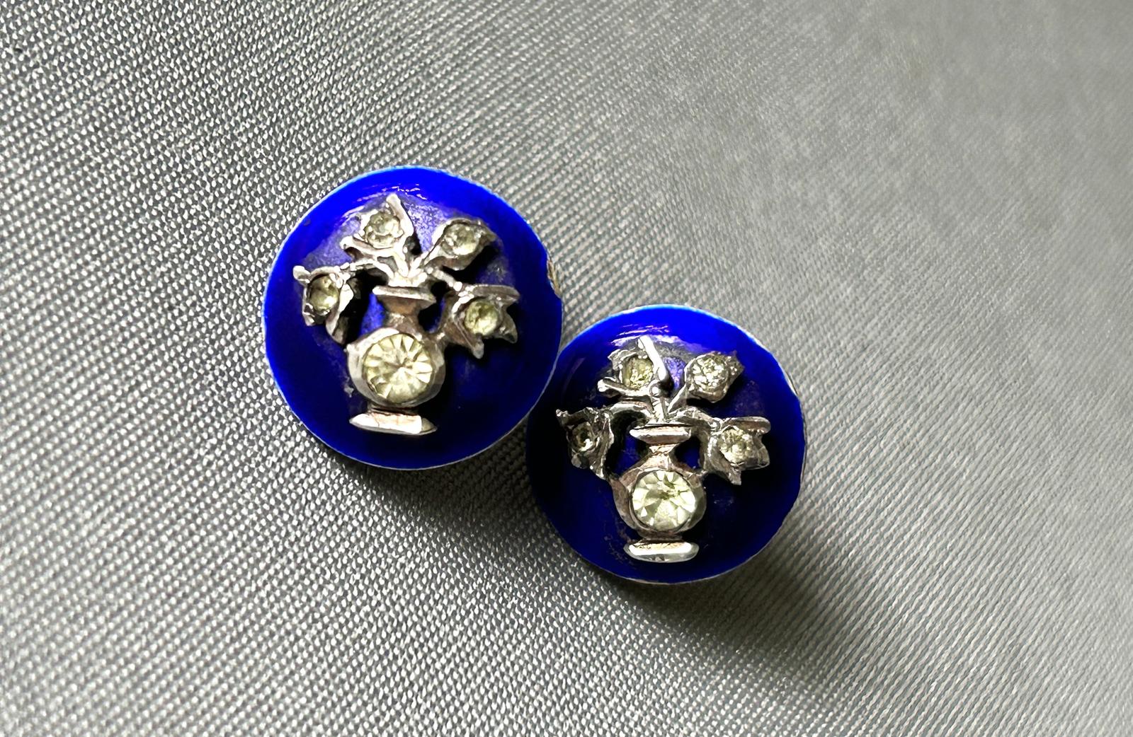 Pair of Victorian Silver & Enamel Earrings (1 of 5)