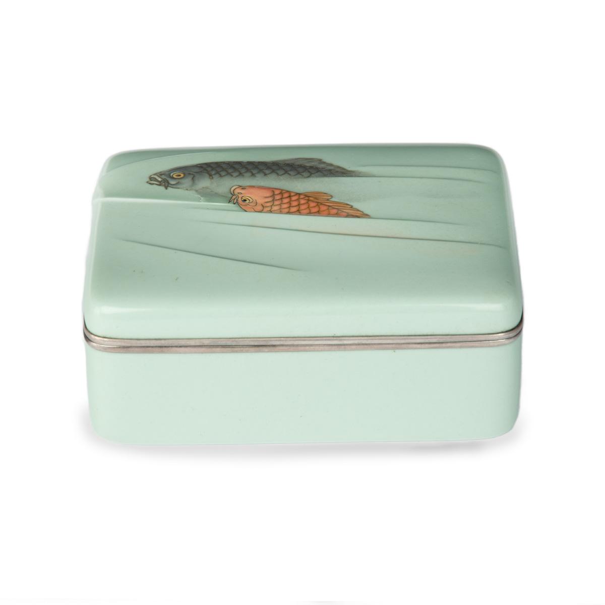 Meiji Period Moriage Cloisonné Box & Cover with Two Carp (1 of 5)