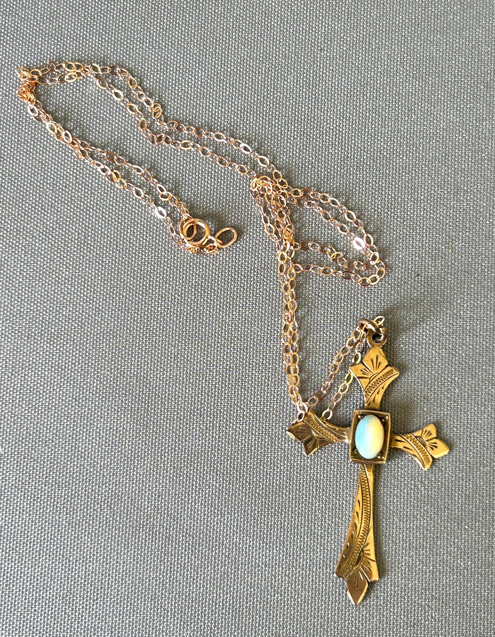 Edwardian 9ct Rose Gold & Opal Celtic Cross Pendant Necklace (1 of 8)