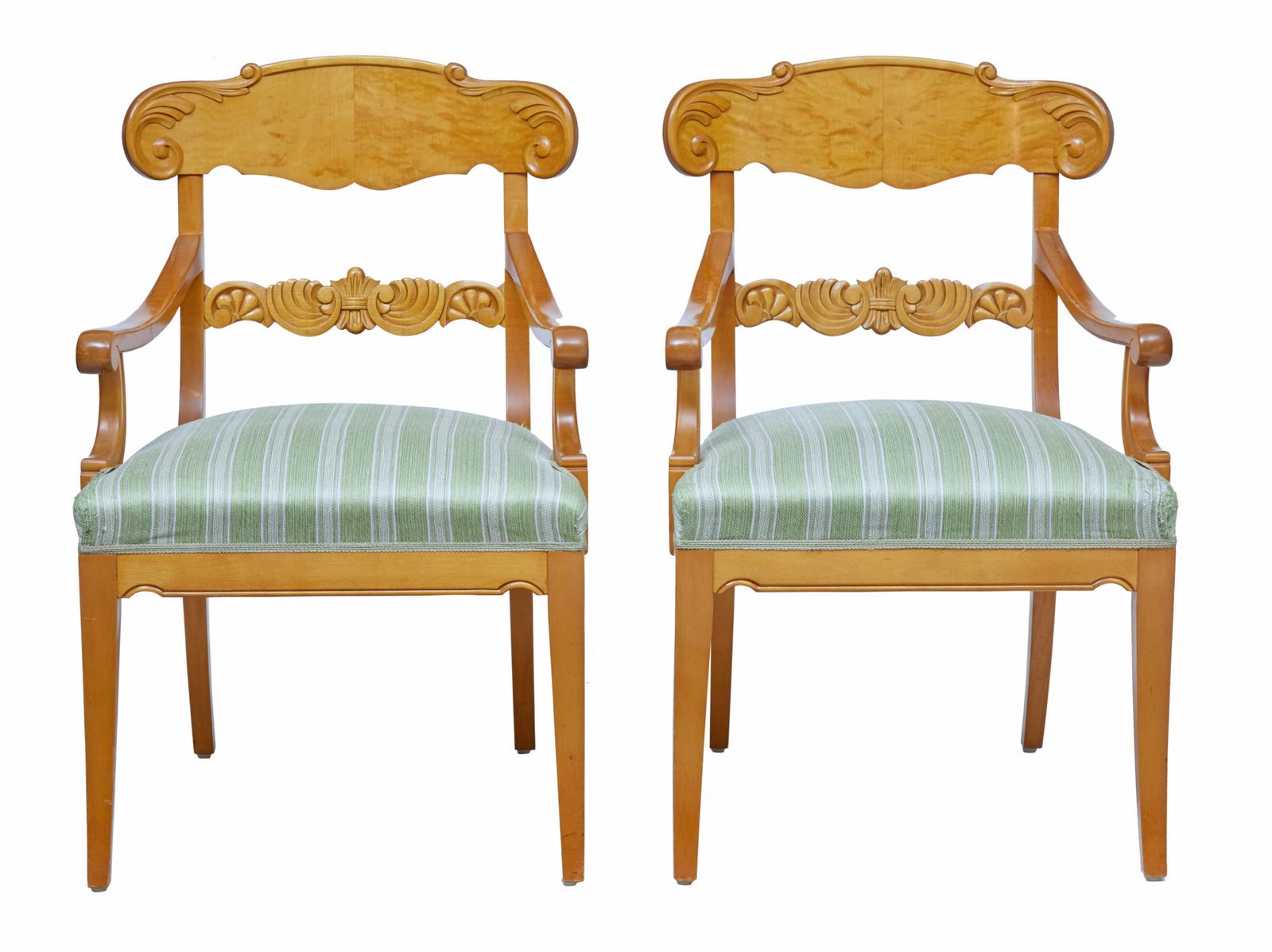 Pair of Early 20th Swedish Carved Birch Armchairs (1 of 8)