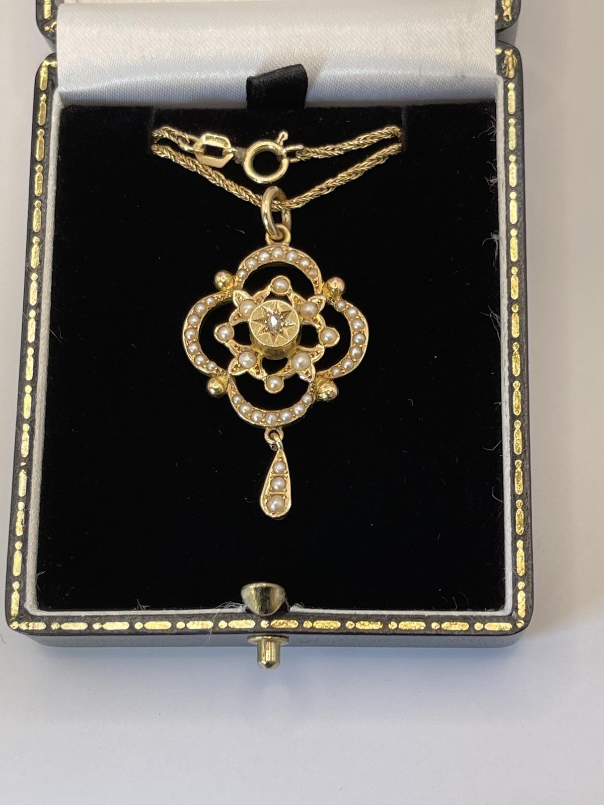 Antique Victorian 9ct 9k Gold Seed Pearl Pendant Necklace Chain (1 of 8) Antique Victorian 9ct 9k Gold Seed Pearl Pendant Necklace Chain (1 of 8)
